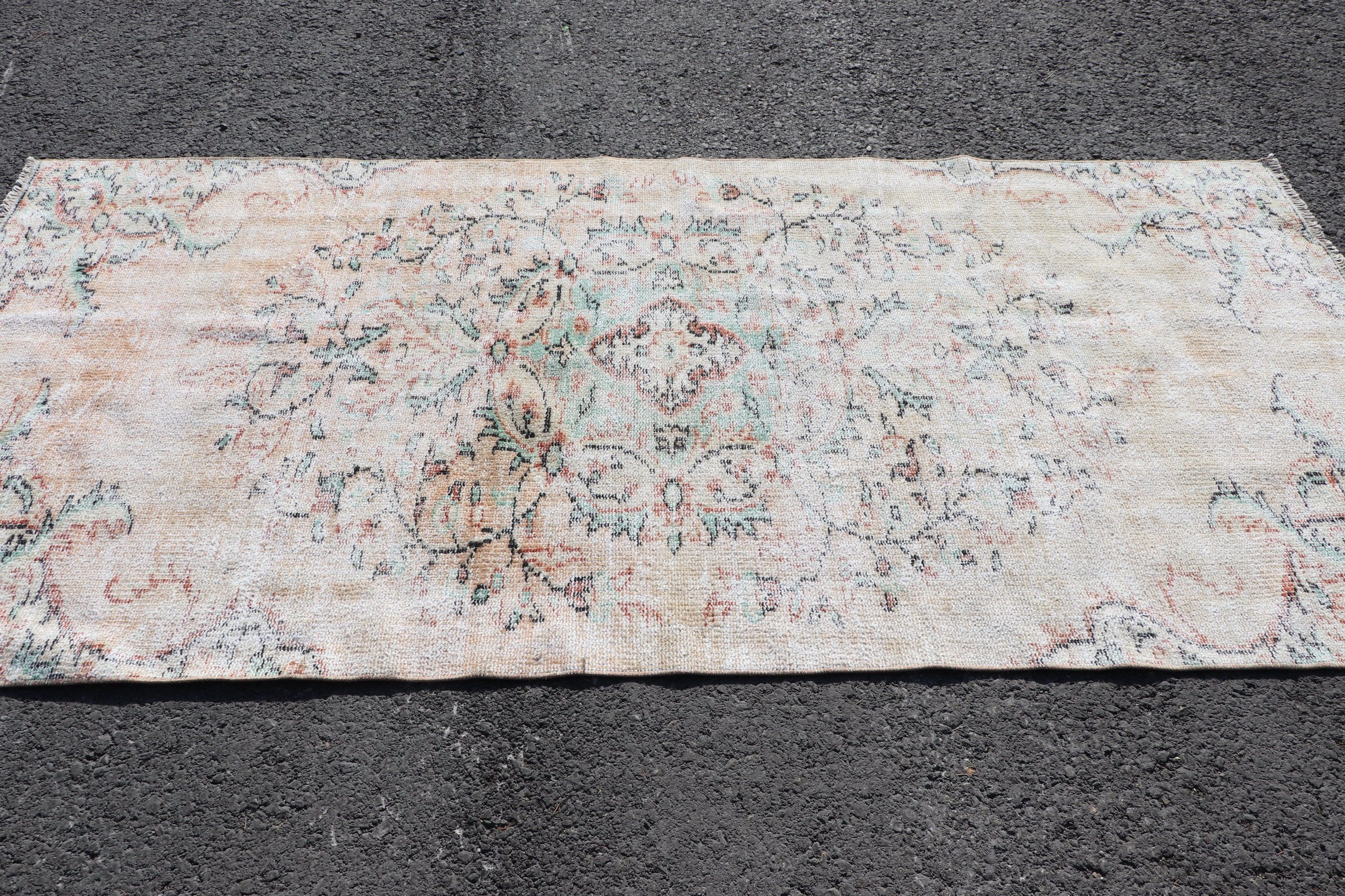 Hand Woven Rug, Turkish Rug, Vintage Rug, Floor Rug, Wool Rugs, 3.9x8.2 ft Area Rug, Beige Moroccan Rugs, Indoor Rug, Rugs for Living Room