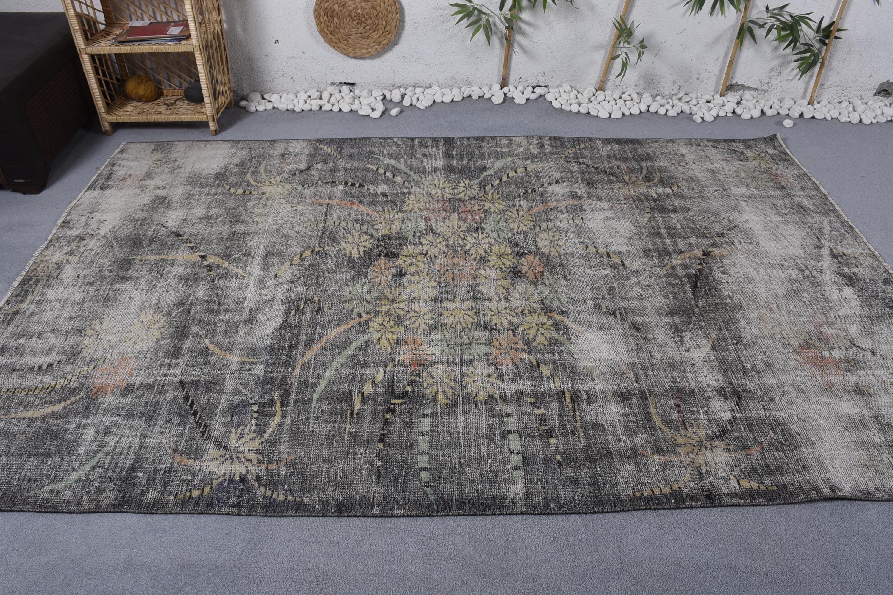 Vintage Halılar, Türk Halısı, Siyah Oushak Halıları, Türkiye Halısı, Yatak Odası Halısı, Yemek Odası Halıları, Lüks Halılar, 5.8x8.8 ft Büyük Halı