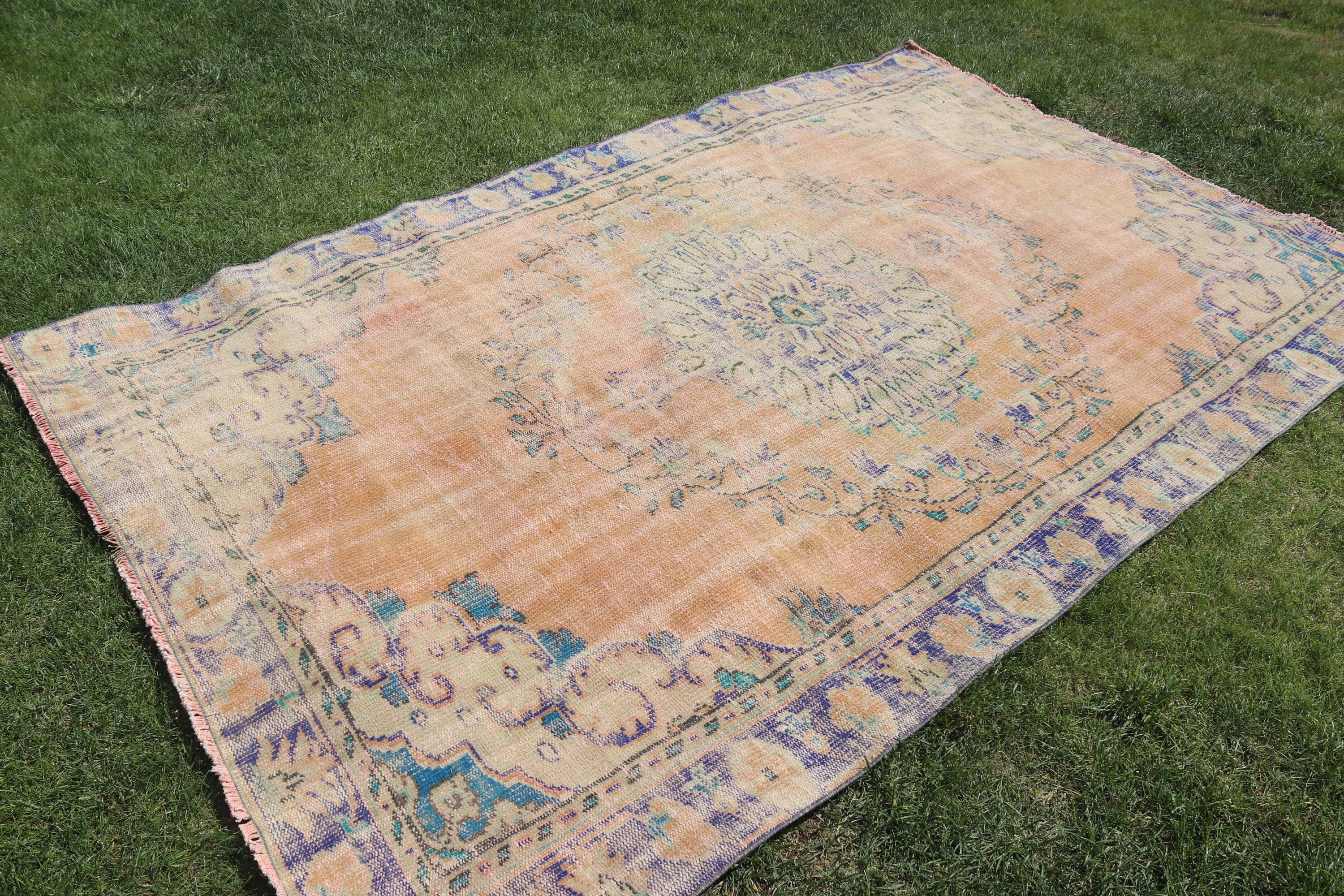 Türk Halısı, Turuncu 5.7x8.7 ft Büyük Halılar, Egzotik Halı, Boho Halısı, Büyük Oushak Halıları, Vintage Halı, Oushak Halıları, Salon Halısı