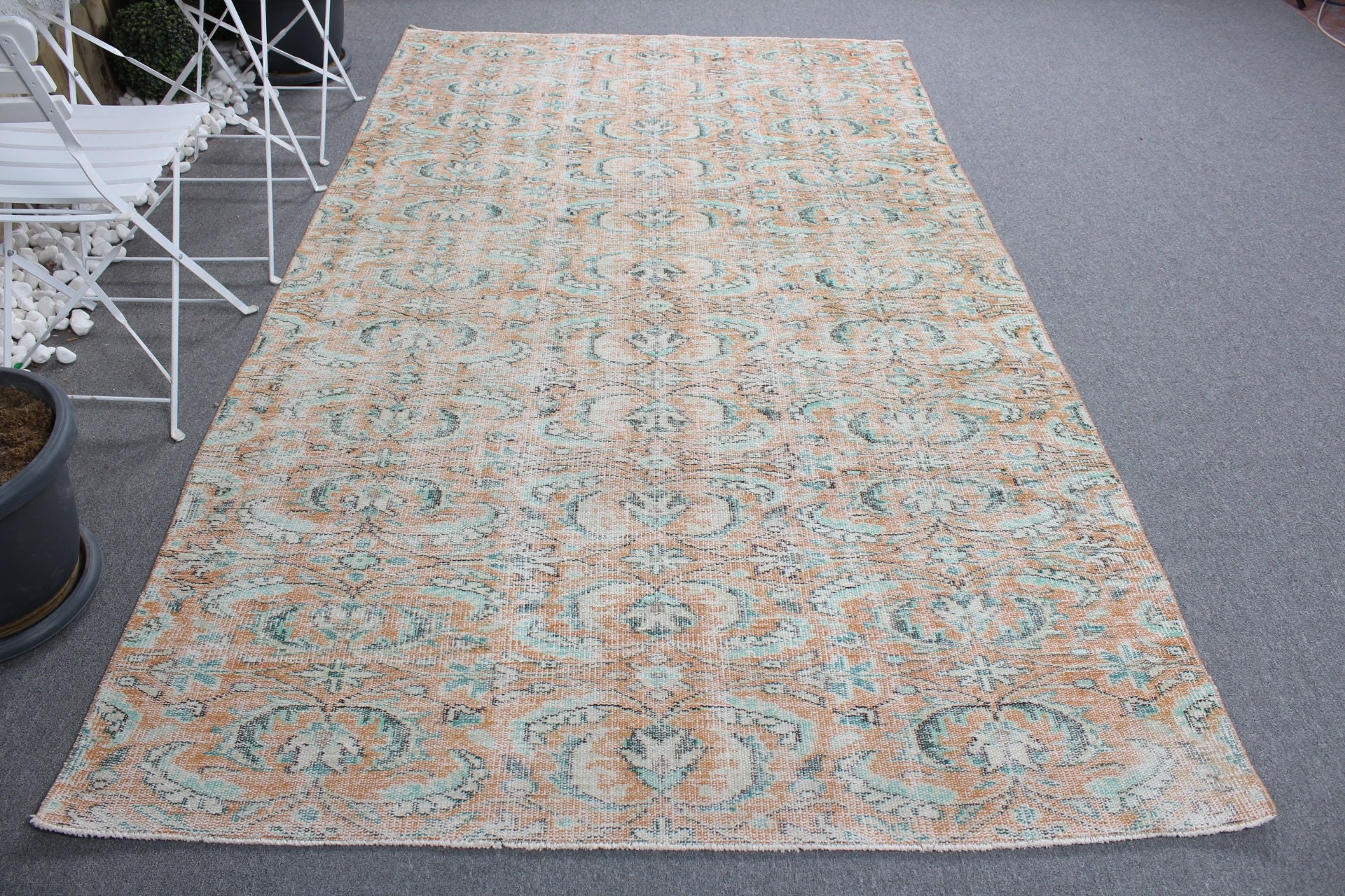 Vintage Rug, Floor Rug, Bedroom Rug, Anatolian Rug, Rugs for Salon, Orange Cool Rug, 5.5x8.8 ft Large Rugs, Salon Rug, Turkish Rugs