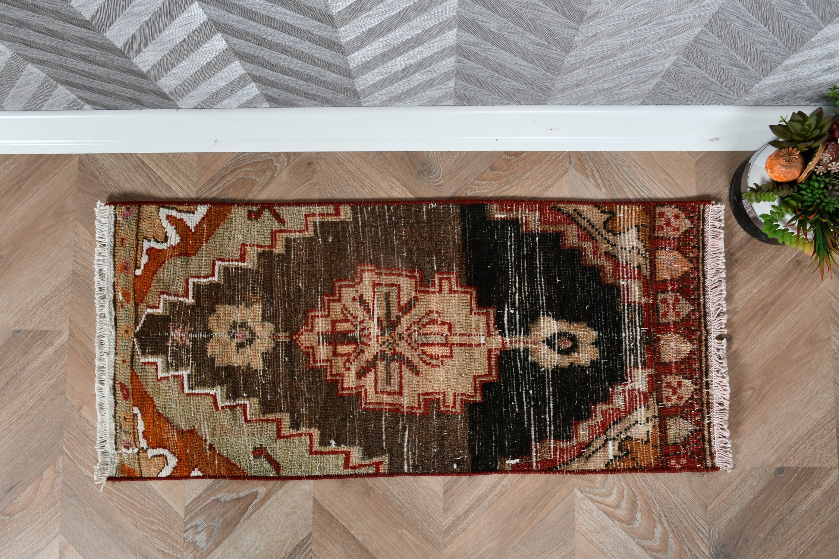 Brown Moroccan Rug, Nursery Rugs, Entry Rug, 1.3x3 ft Small Rug, Rugs for Nursery, Turkish Rugs, Vintage Rug, Anatolian Rug, Cool Rug