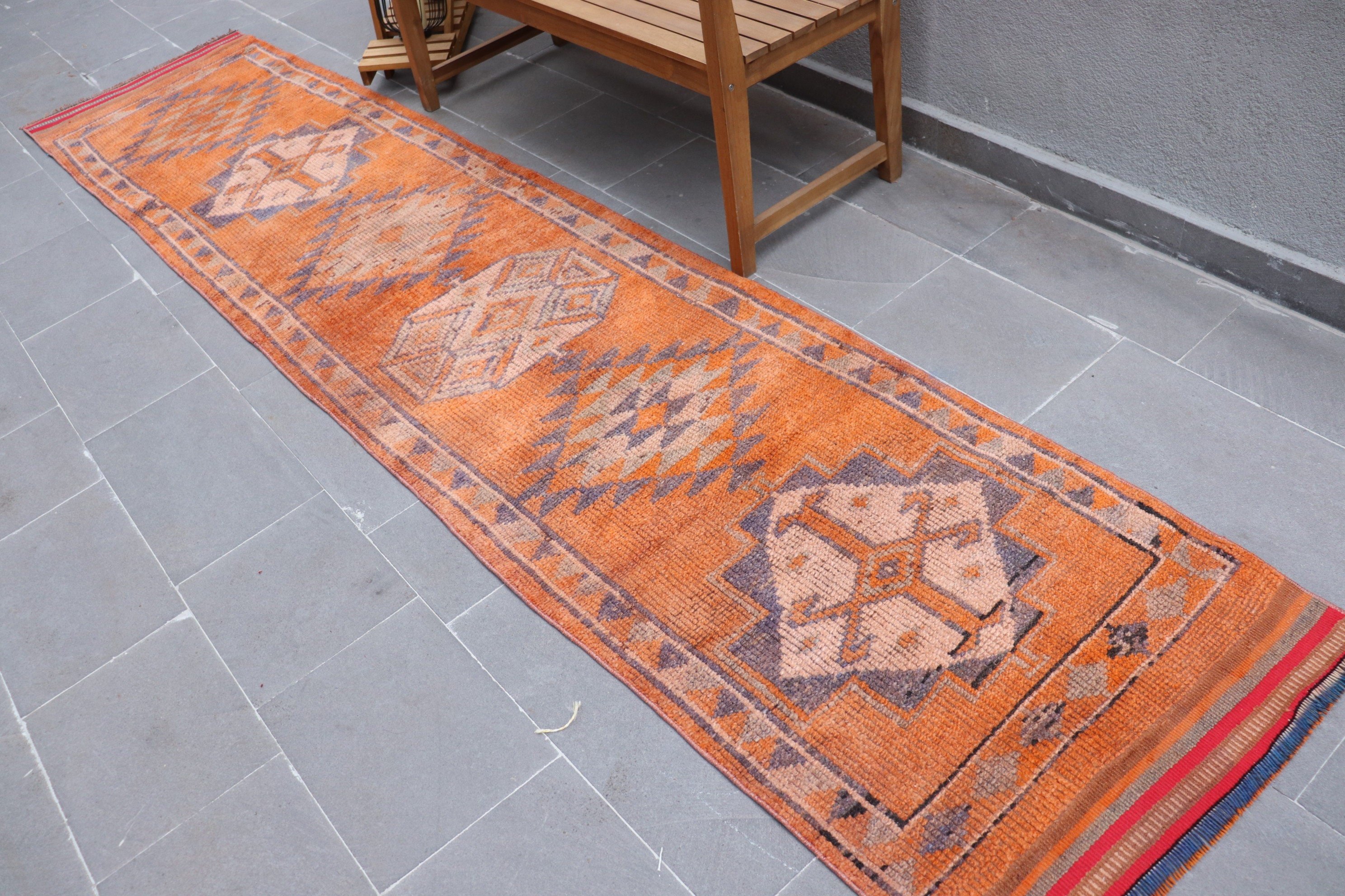 Mutfak Halıları, Vintage Halı, 2.6x11.7 ft Runner Halı, Sanat Halıları, Antika Halı, Runner Halıları, Oryantal Halı, Turuncu Anadolu Halısı, Türk Halıları