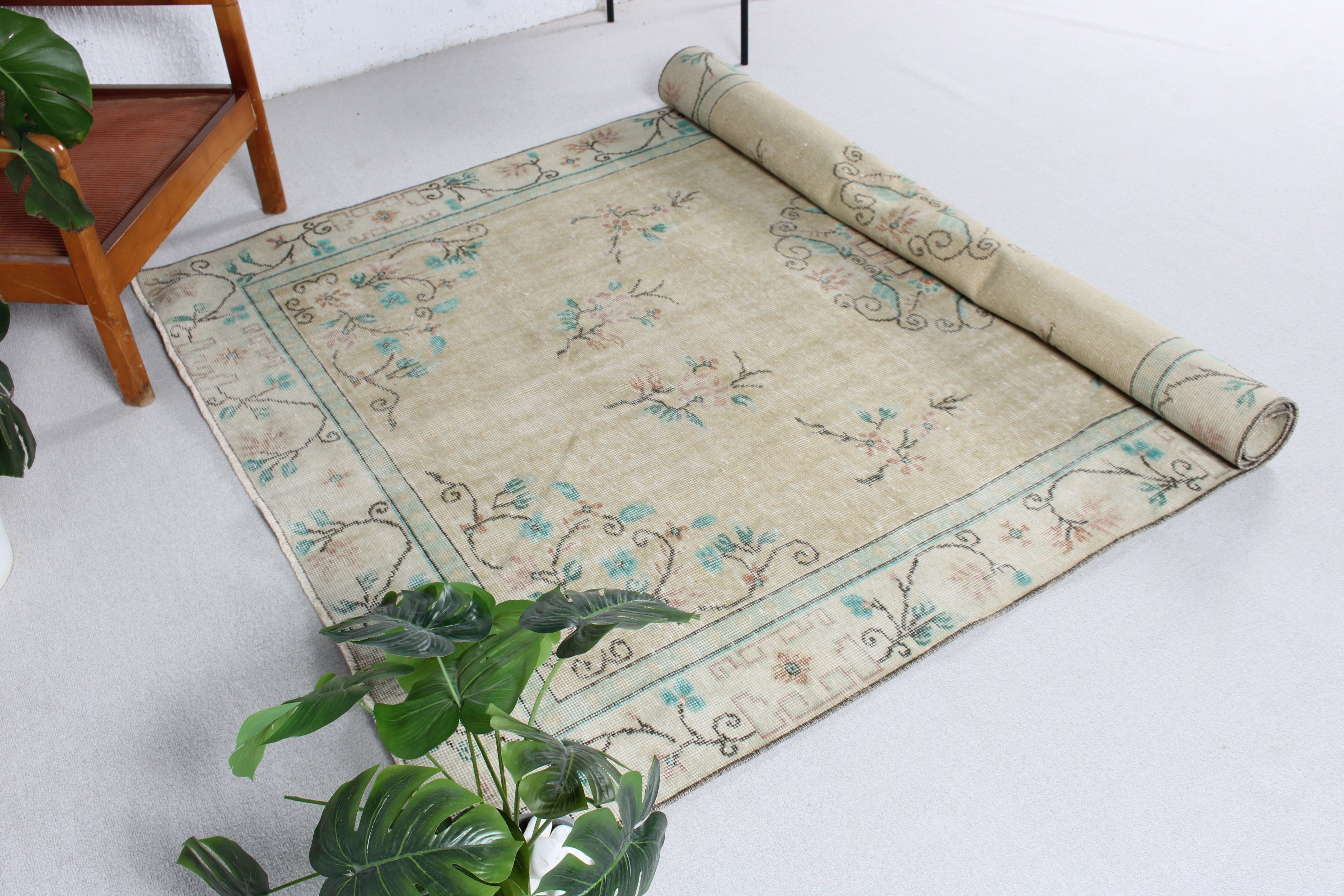 5.1x8.5 ft Büyük Halı, Yün Halılar, Türk Halısı, Vintage Halı, Boho Halı, Bej Boho Halı, Sanatsal Halılar, Büyük Vintage Halı, Büyük Boho Halı