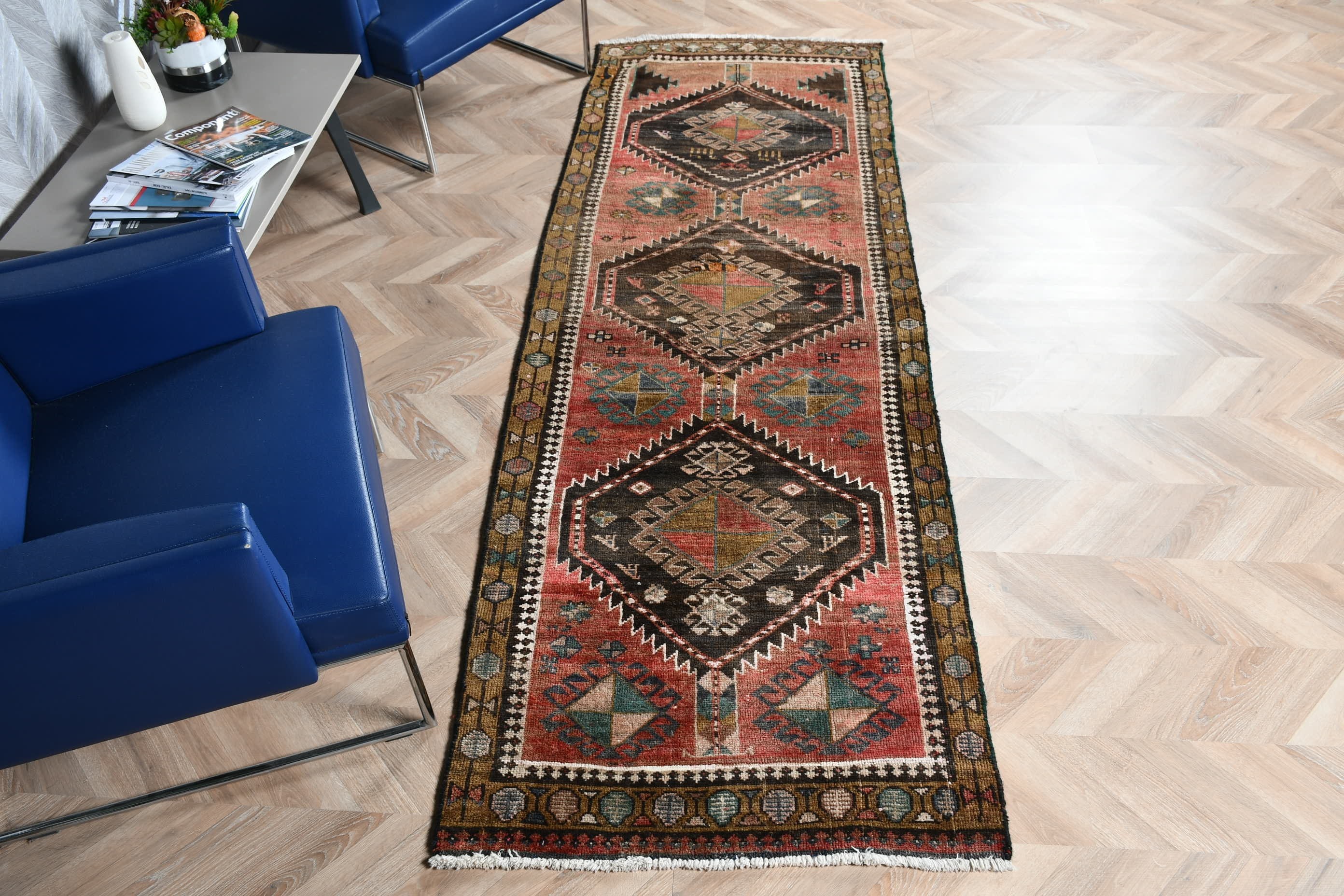 Anadolu Halısı, Dekoratif Halı, Kırmızı Yün Halı, Mutfak Halısı, Türk Halısı, Vintage Halı, 2,9x8,7 ft Runner Halısı, Soğuk Halı, Koridor Halıları