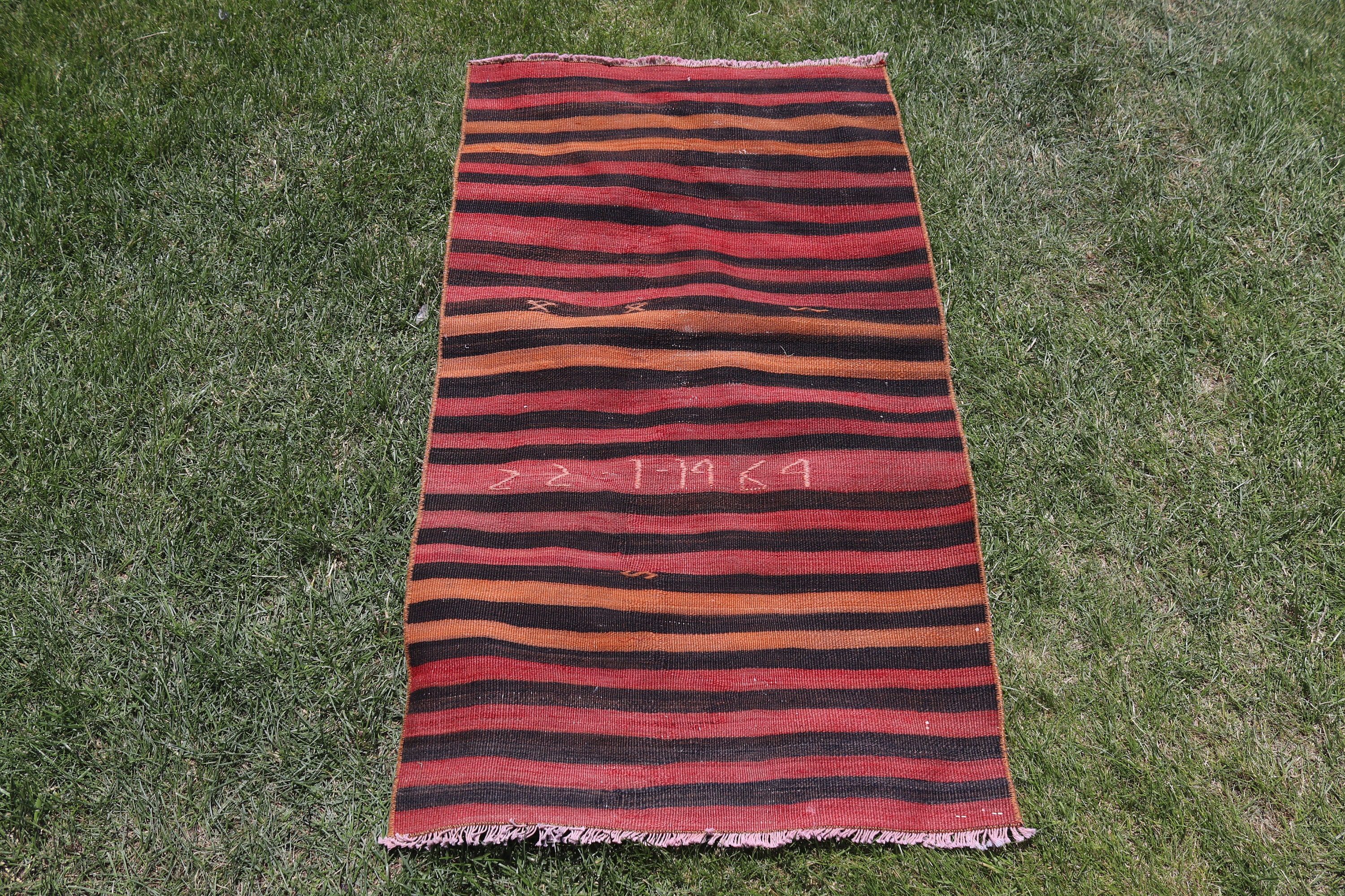 Floor Rug, Kilim, Red Neutral Rug, Kitchen Rugs, Turkish Rugs, Bedroom Rug, 2.1x3.7 ft Small Rug, Vintage Rugs, Bath Rugs, Modern Rug