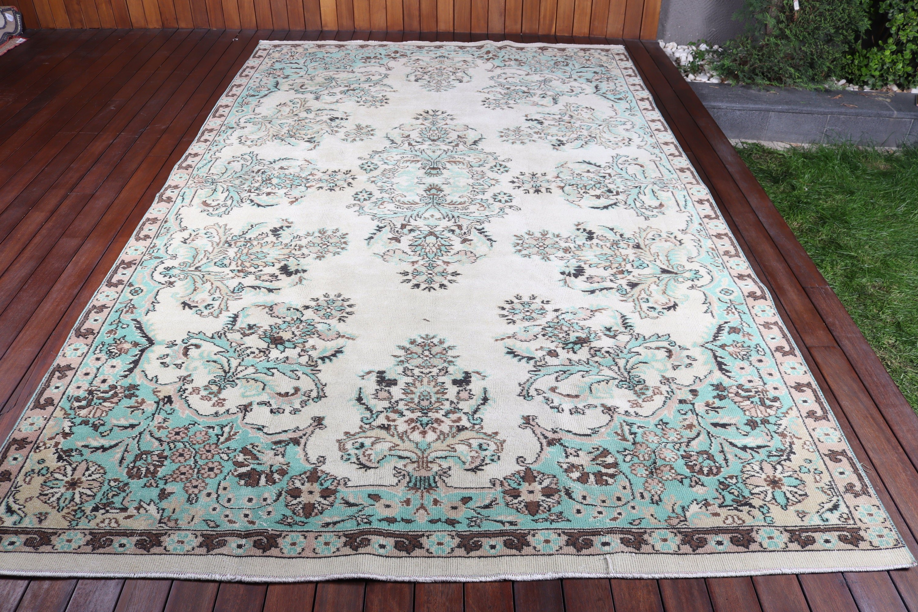 Büyük Oushak Halıları, Büyük Boho Halısı, Türk Halıları, Yer Halısı, Vintage Halılar, Fas Halısı, Bej Mutfak Halısı, Aztek Halısı, 6,4x10,4 ft Büyük Halı