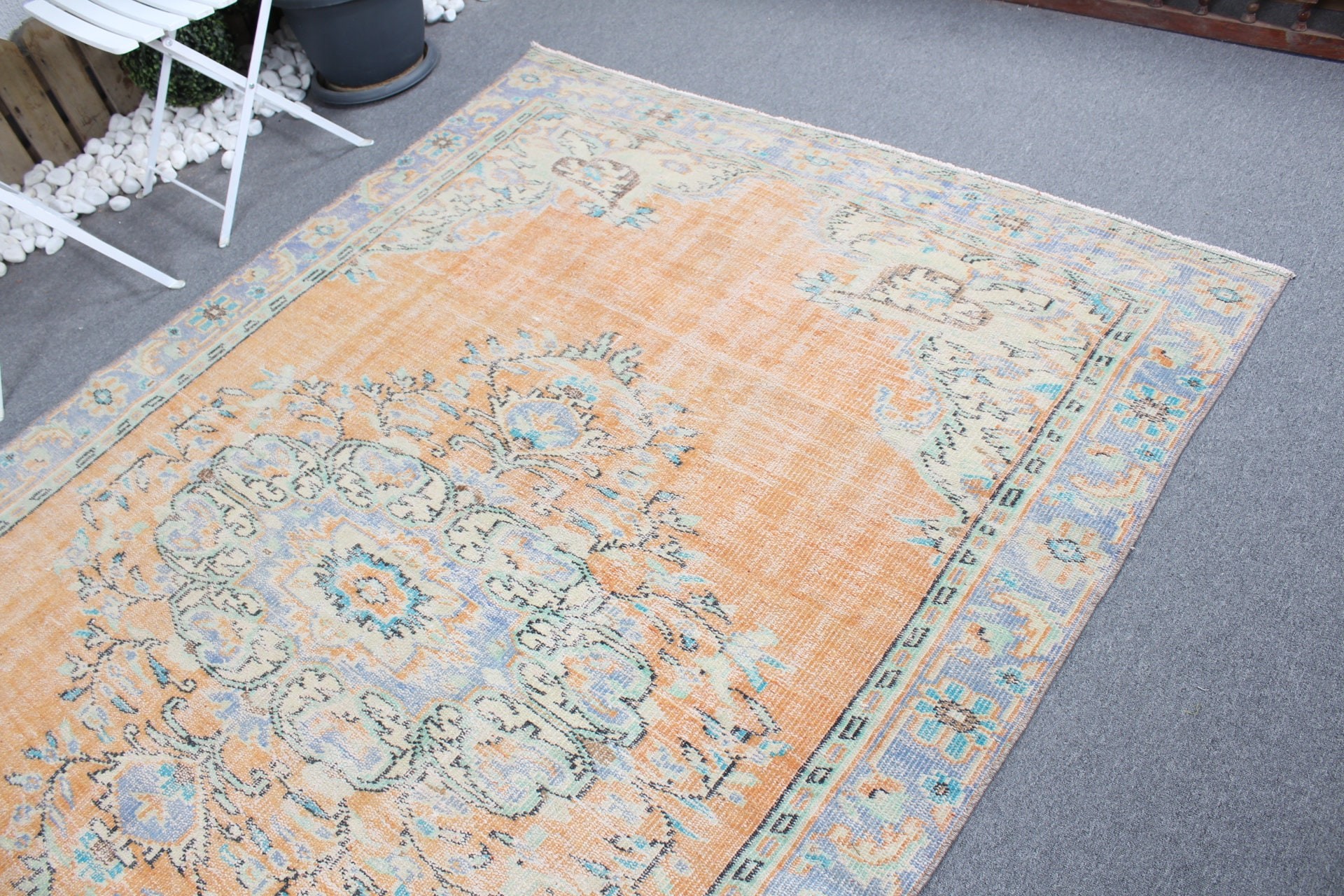 Living Room Rug, Vintage Rug, Salon Rugs, Anatolian Rug, Orange  5.7x7.4 ft Large Rug, Bright Rug, Turkish Rugs, Cool Rug