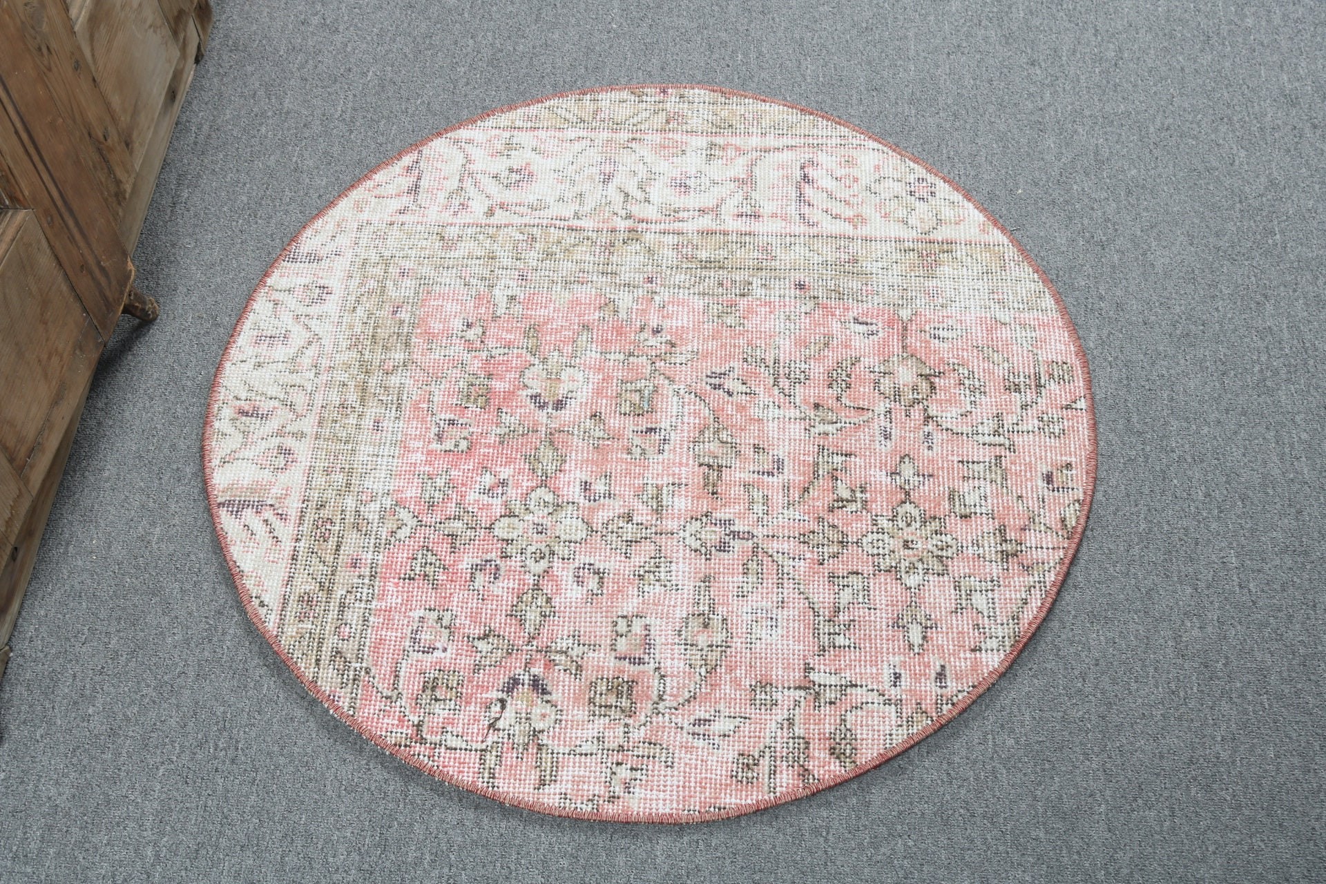 Pink Geometric Rugs, Antique Rug, Kitchen Rug, Artistic Rug, Vintage Rug, Car Mat Rug, Rugs for Entry, 2.6x2.6 ft Small Rug, Turkish Rugs