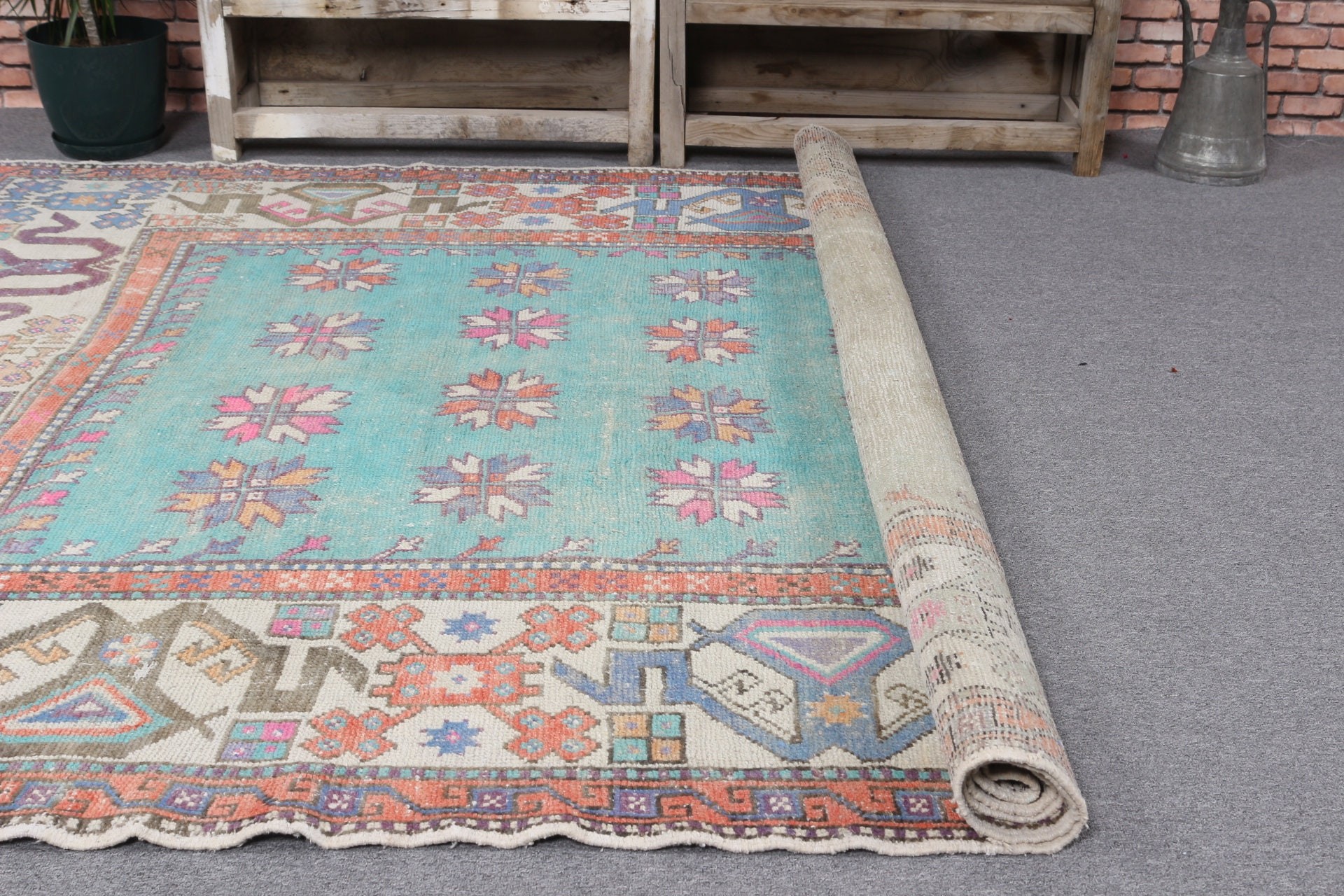 Oriental Rug, Bedroom Rug, Salon Rug, Cool Rug, Art Rug, 6x8.3 ft Large Rugs, Turkish Rug, Rugs for Bedroom, Green Oushak Rugs, Vintage Rug