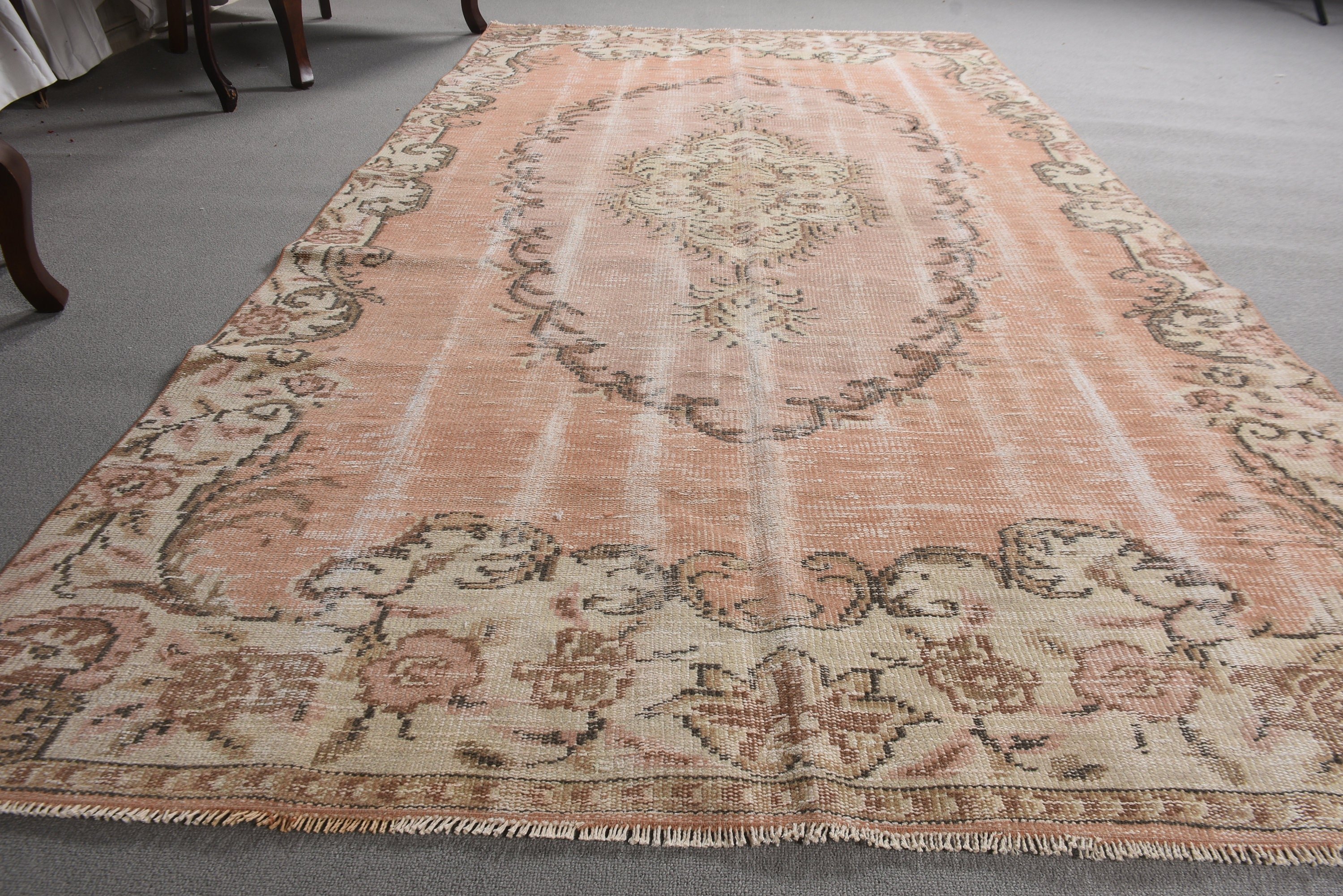 Vintage Halı, Türk Halısı, Büyük Oushak Halısı, Ev Dekorasyonu Halıları, Turuncu 4.9x9 ft Büyük Halı, Egzotik Halılar, Yatak Odası Halısı, Boho Halıları