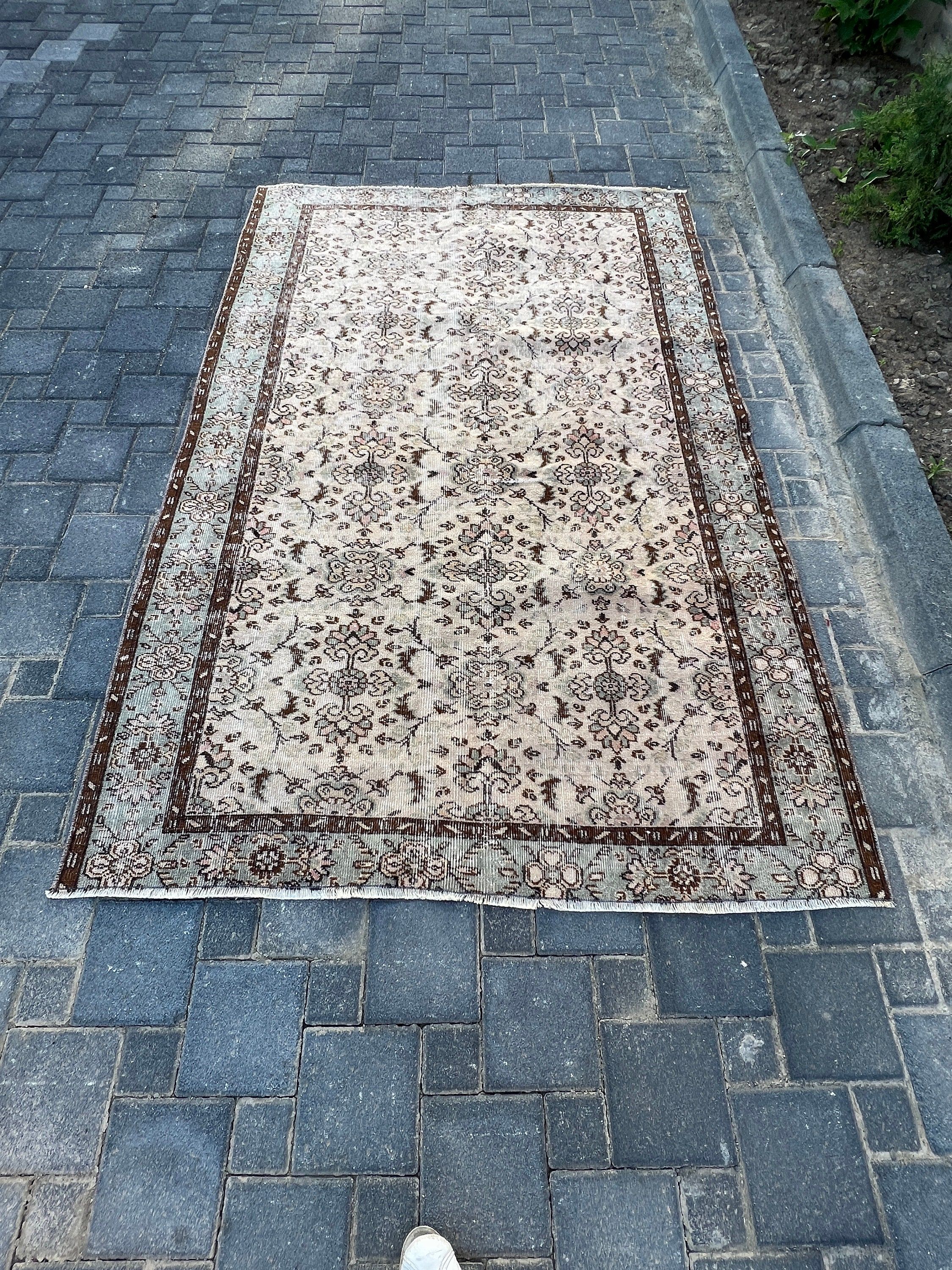 Soluk Halı, Türk Halıları, Vintage Halılar, Bej 5.1x8 ft Büyük Halılar, Oturma Odası Halısı, Yemek Odası Halıları, Yatak Odası Halıları, Mutfak Halısı