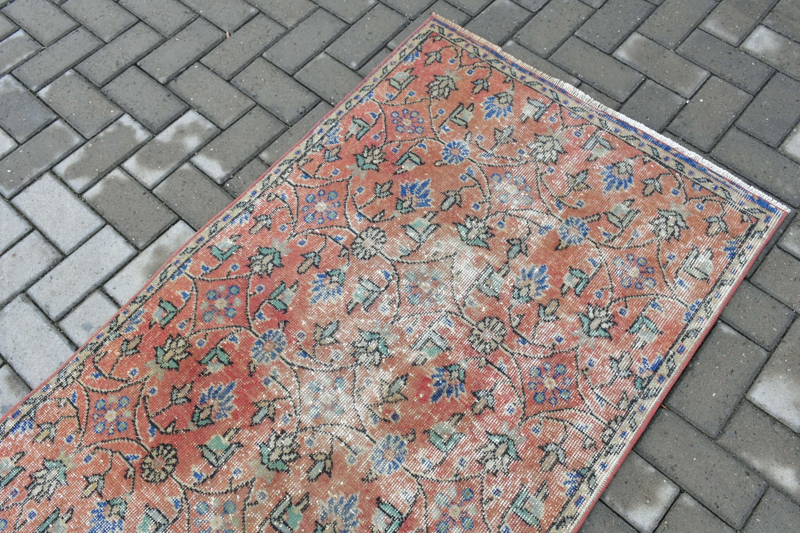 Kırmızı Yün Halılar, Giriş Halıları, Yatak Odası Halıları, Vintage Halı, 2,9x6,5 ft Accent Halı, Yer Halısı, Türk Halıları, Çocuk Halısı