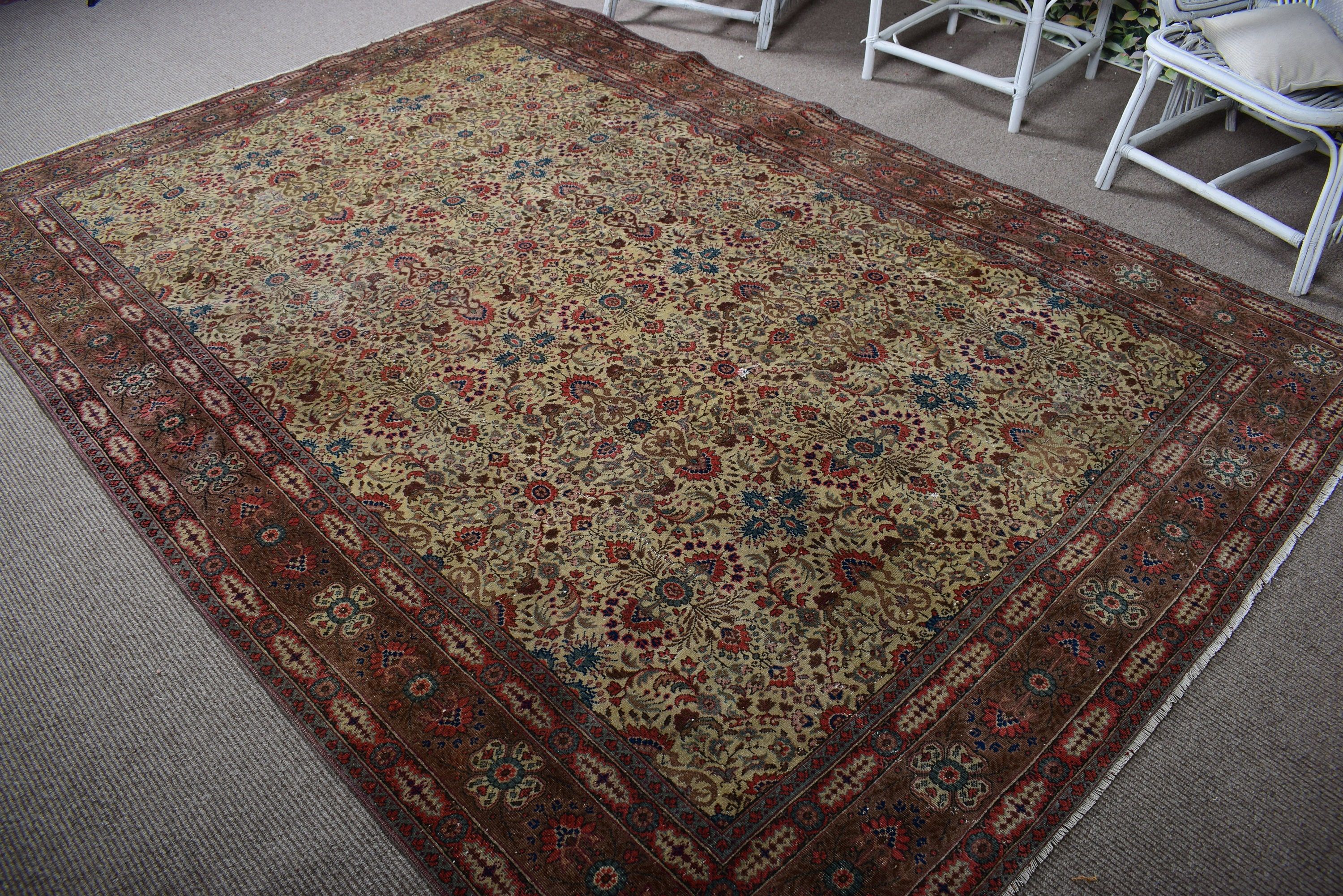 Düz Dokuma Halı, Vintage Halılar, Yemek Odası Halıları, 6,6x9,3 ft Büyük Halılar, Türk Halıları, Yatak Odası Halısı, Yeşil Oushak Halıları, Salon Halısı