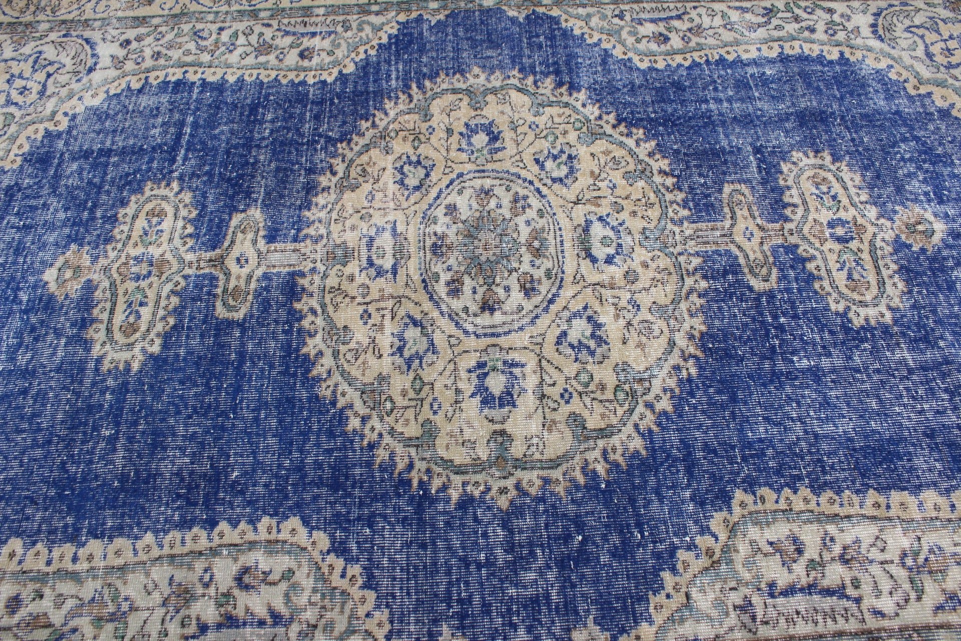 Oushak Halıları, 6.8x10 ft Büyük Halı, Yer Halıları, Yatak Odası Halıları, Türk Halısı, Mavi Oryantal Halı, Salon Halıları, Vintage Halılar, Yemek Odası Halısı