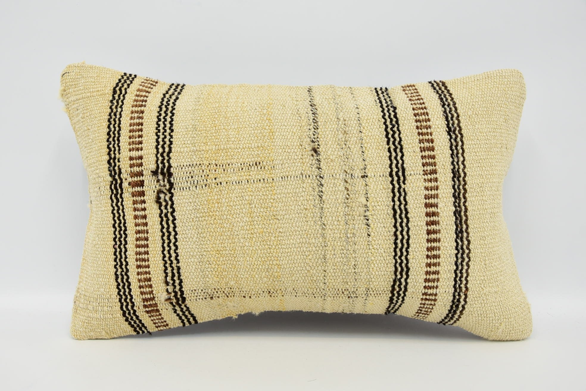 Kilim Cushion Sham, Hippie Throw Pillow Cover, 12"x20" Beige Cushion Cover, Home Decor Pillow, Handmade Kilim Cushion