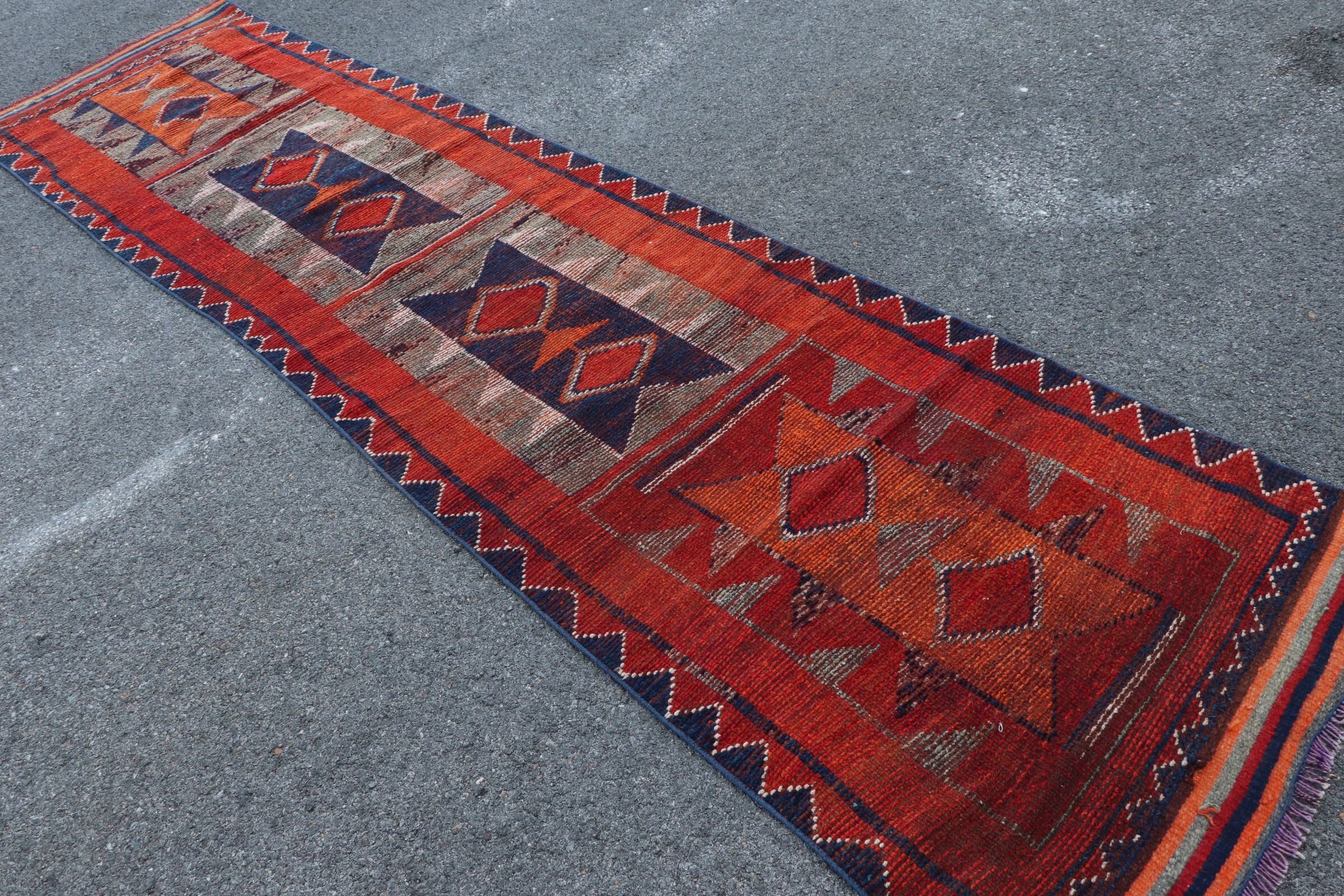 Corridor Rugs, Turkish Rugs, Kitchen Rugs, Rugs for Hallway, Vintage Rug, Orange  3x11.6 ft Runner Rug, Cool Rug, Floor Rug