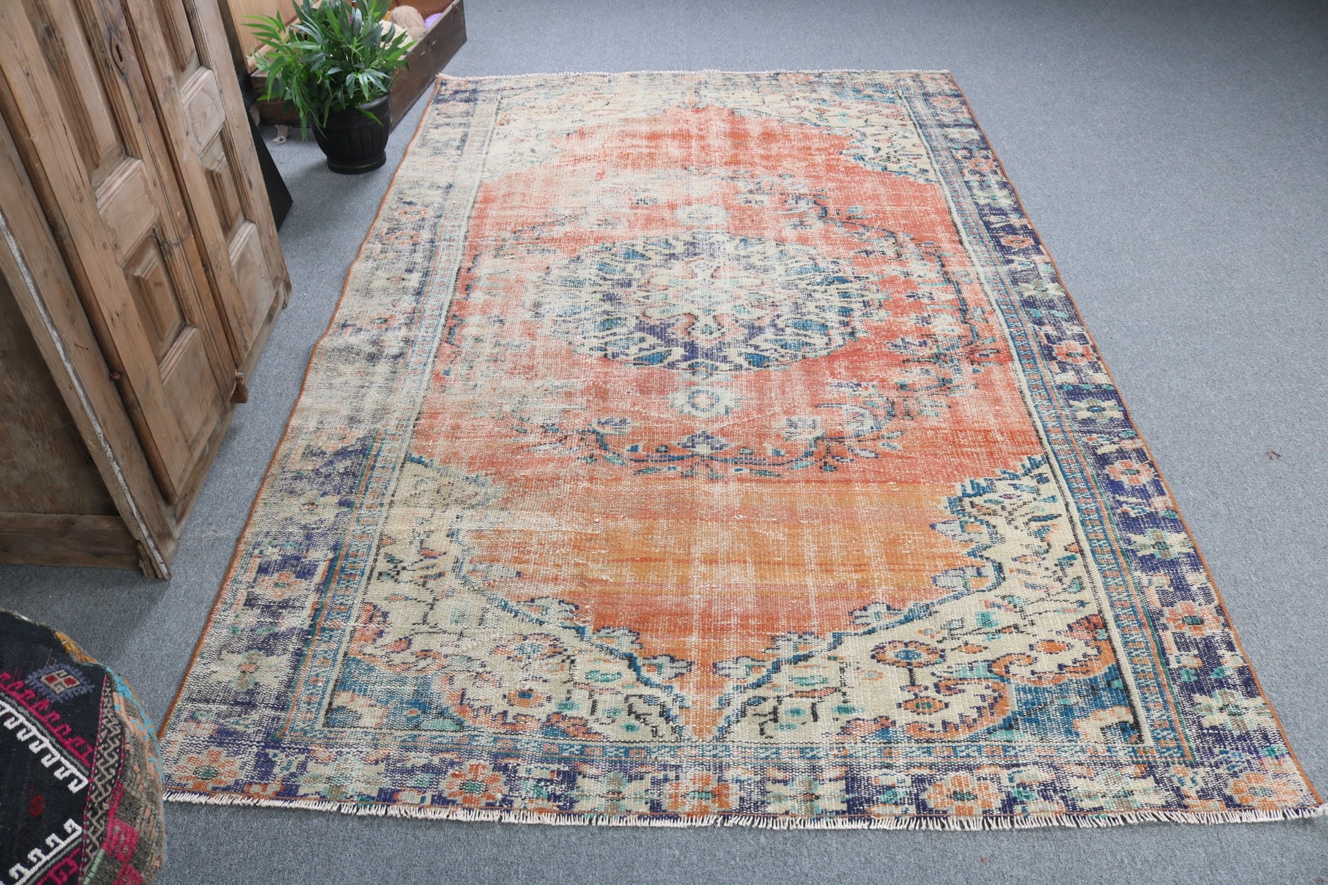 Büyük Boho Halıları, Oushak Halıları, Türk Halıları, Kırmızı Antika Halılar, 5,2x8 ft Büyük Halı, Vintage Halı, Büyük Yün Halı Halıları, Salon Halıları, Modern Halı