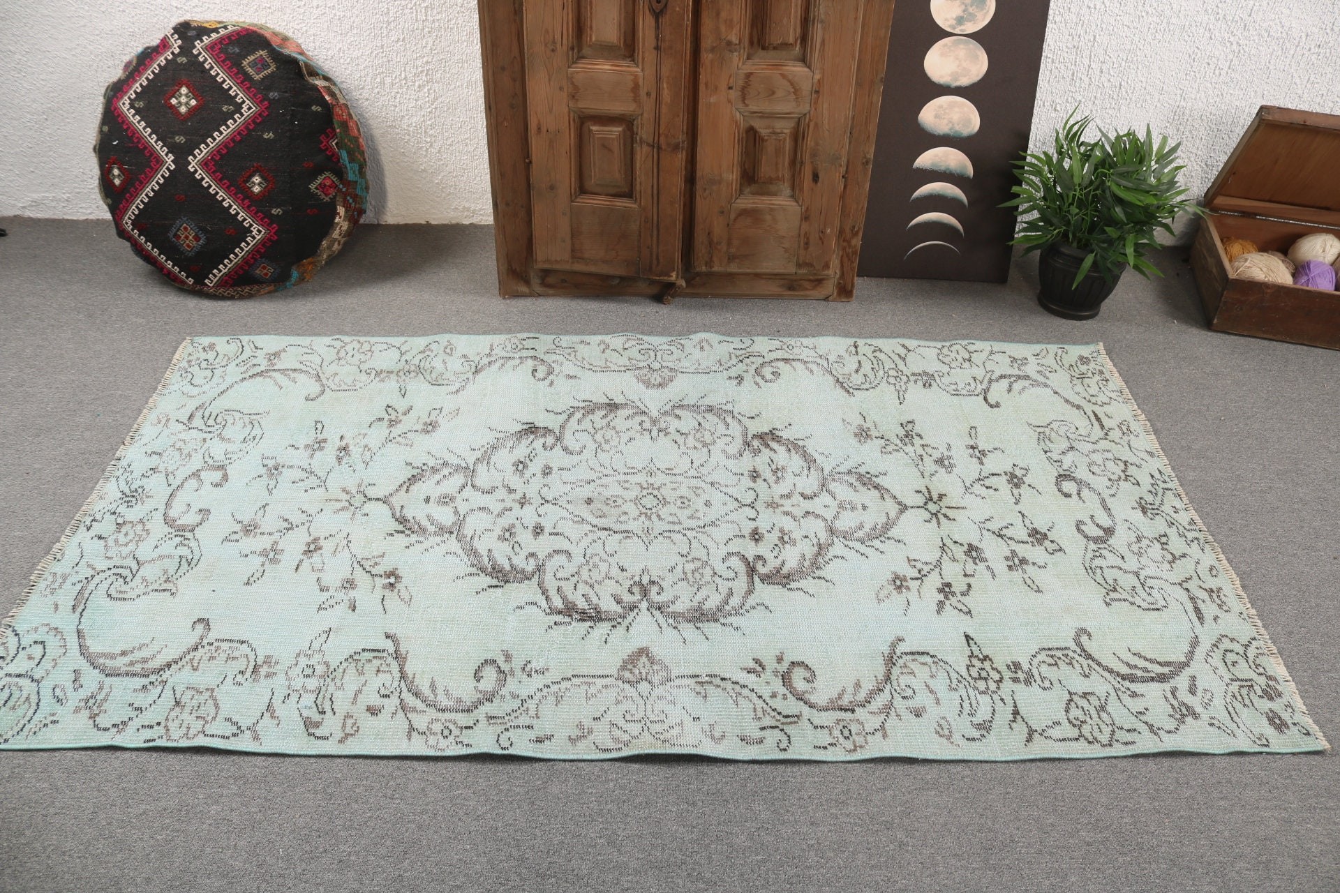 İç Mekan Halıları, Boho Halısı, Çocuk Halısı, Yeşil 3,8x6,9 ft Alan Halısı, Çocuk Odası Halıları, Oushak Halısı, Türk Halıları, Vintage Halı