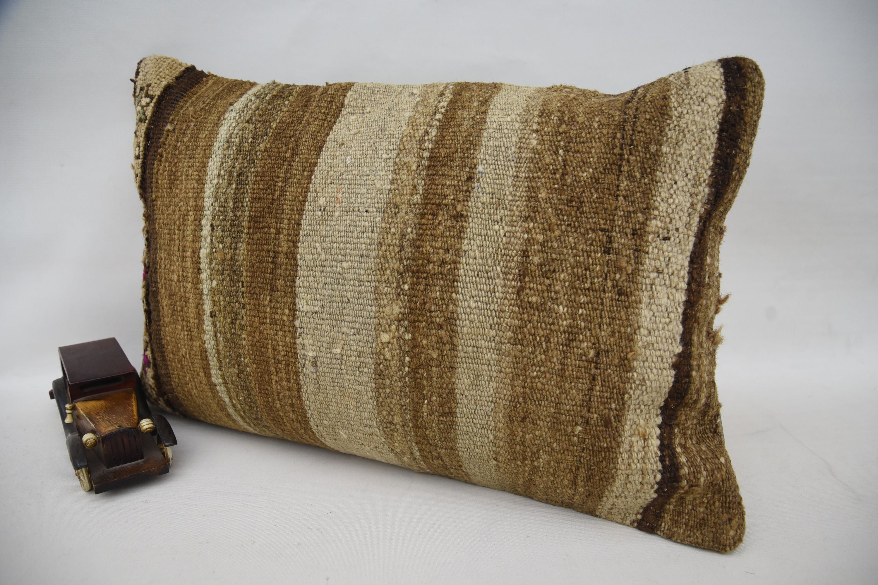 Boho Pillow, Handmade Kilim Cushion, Home Decor Pillow, 16"x24" Brown Cushion, Kilim Rug Pillow Cover, Wool Kilim Pillow Pillow Cover