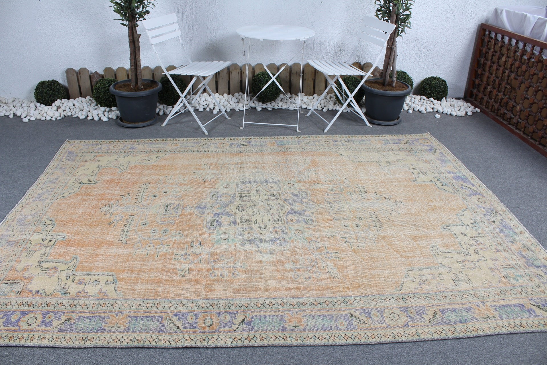 Orange Bedroom Rug, Oushak Rug, Dining Room Rug, 6.3x9.4 ft Large Rug, Turkish Rug, Rugs for Living Room, Moroccan Rugs, Vintage Rug