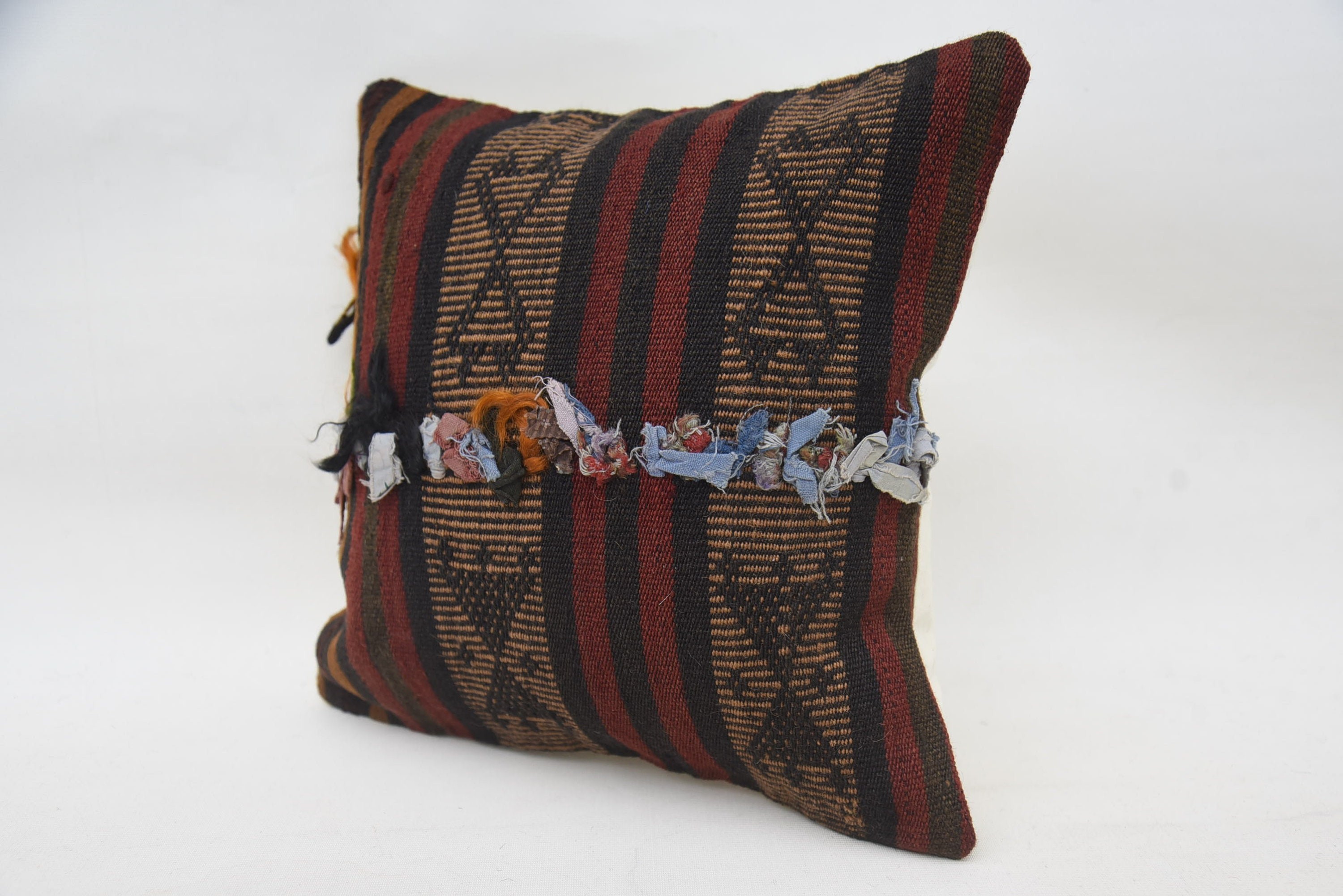 Ikat Pillow, Retro Cushion Cover, Ethnical Kilim Rug Pillow, 14"x14" Red Cushion Case, Pillow for Sofa, Antique Pillows