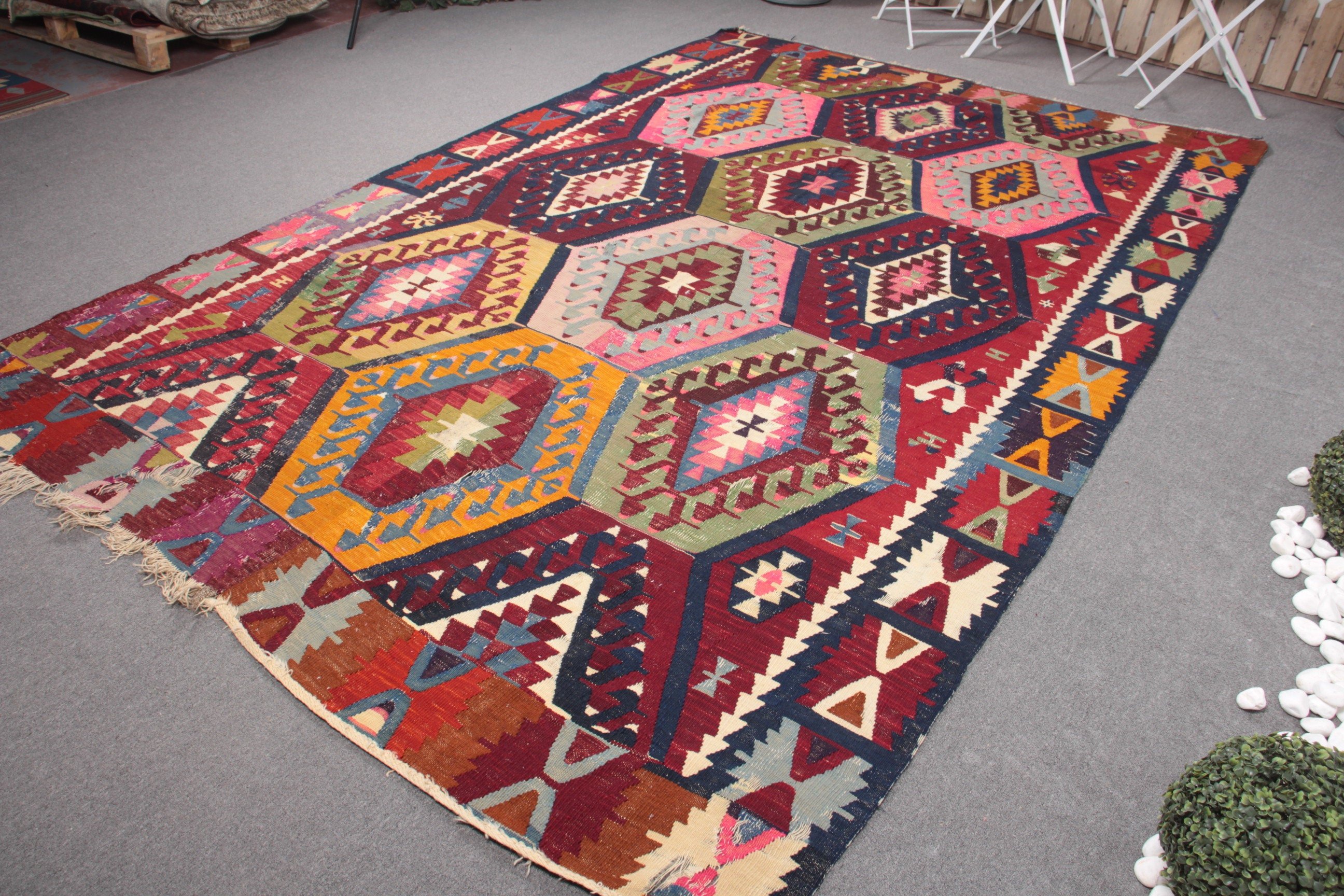 Salon Halısı, Havalı Halı, Vintage Halılar, Türk Halıları, Oturma Odası Halıları, Mutfak Halıları, Gökkuşağı Mutfak Halısı, Kilim, 7x10.4 ft Büyük Boy Halı