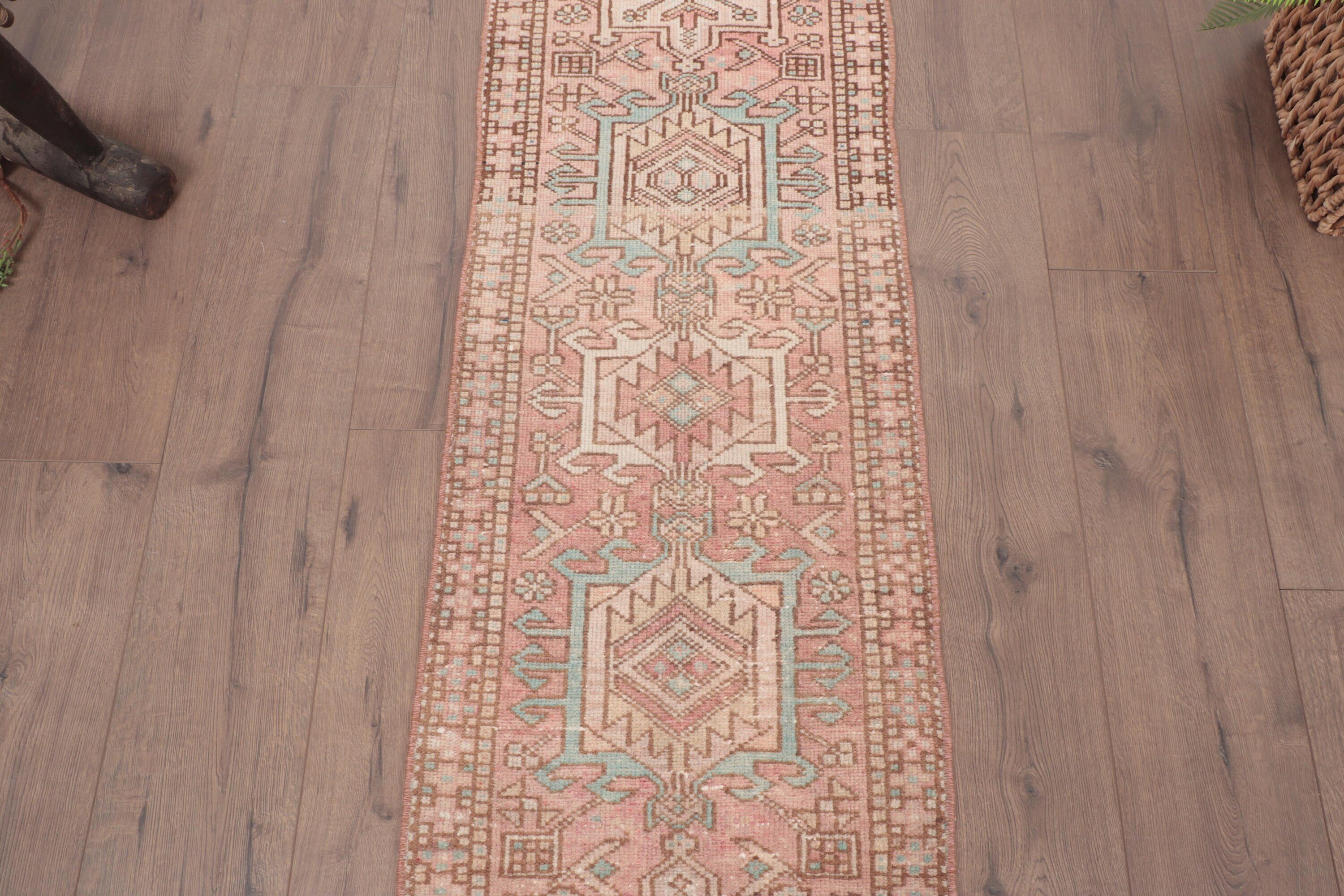 Pembe Antika Halılar, Mutfak Halıları, Vintage Halılar, Vintage Yolluk Halısı, Türk Halıları, 1.6x5.5 ft Yolluk Halısı, Koridor Halısı, El Dokuma Halı