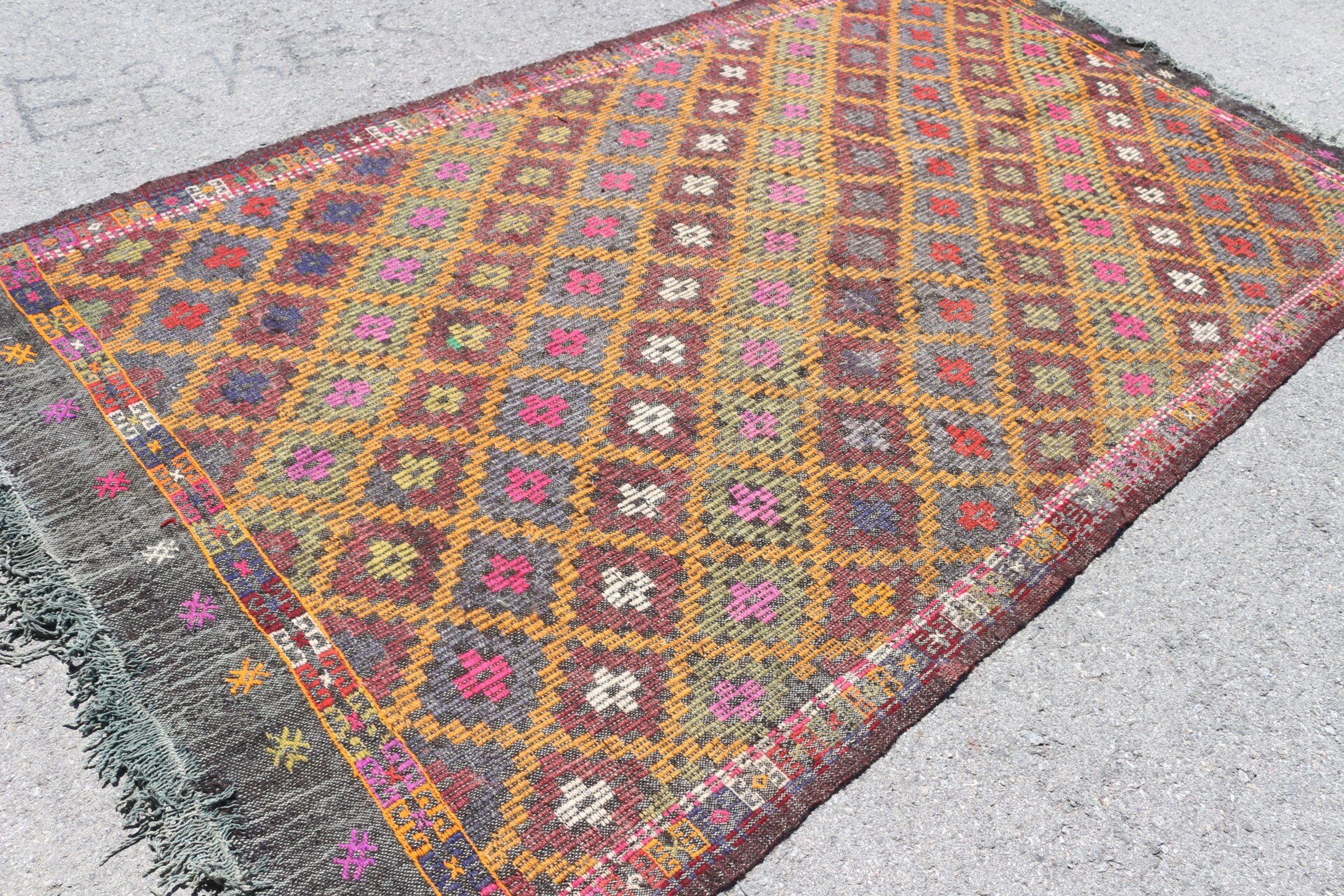 Orange Home Decor Rug, Wool Rug, Kilim, Dining Room Rug, Oushak Rugs, 5.6x10 ft Large Rug, Living Room Rug, Vintage Rug, Turkish Rug