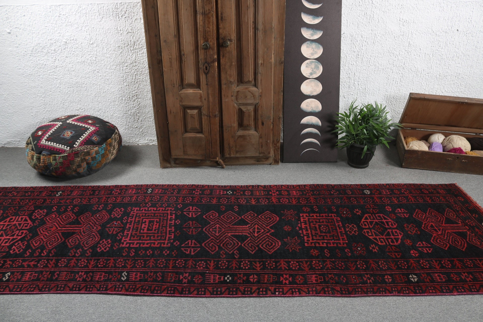 Anatolian Rugs, Hallway Rug, Vintage Rug, Turkish Rugs, Ethnic Rug, 3.1x10.4 ft Runner Rugs, Cool Rugs, Kitchen Rug, Black Wool Rug