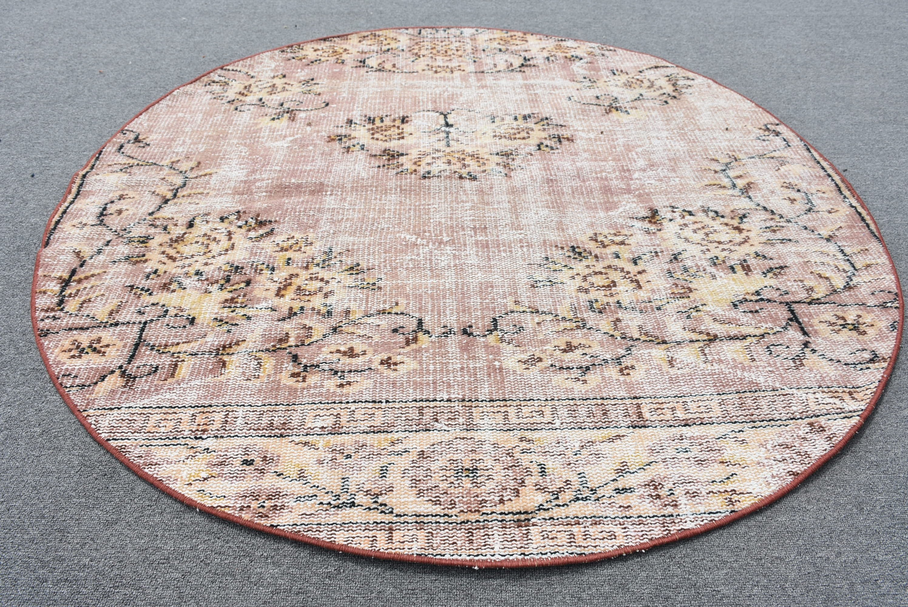 Kitchen Rugs, Floor Rug, Turkish Rugs, Pink Wool Rug, 4.5x4.5 ft Accent Rug, Bedroom Rug, Vintage Rug, Rugs for Kitchen, Home Decor Rug