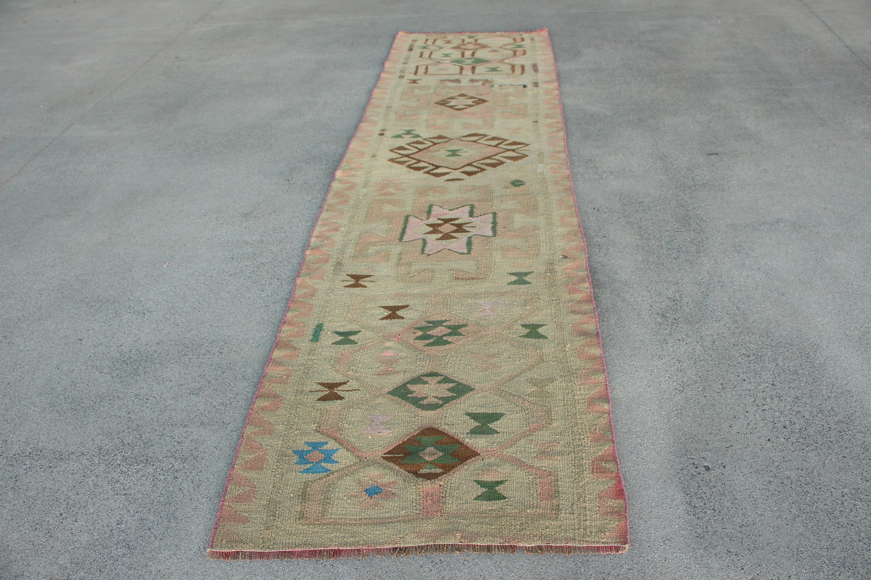 2.9x10.1 ft Runner Rugs, Bedroom Rugs, Kilim, Stair Rugs, Vintage Rug, Anatolian Rugs, Rugs for Kitchen, Turkish Rug, Green Kitchen Rug