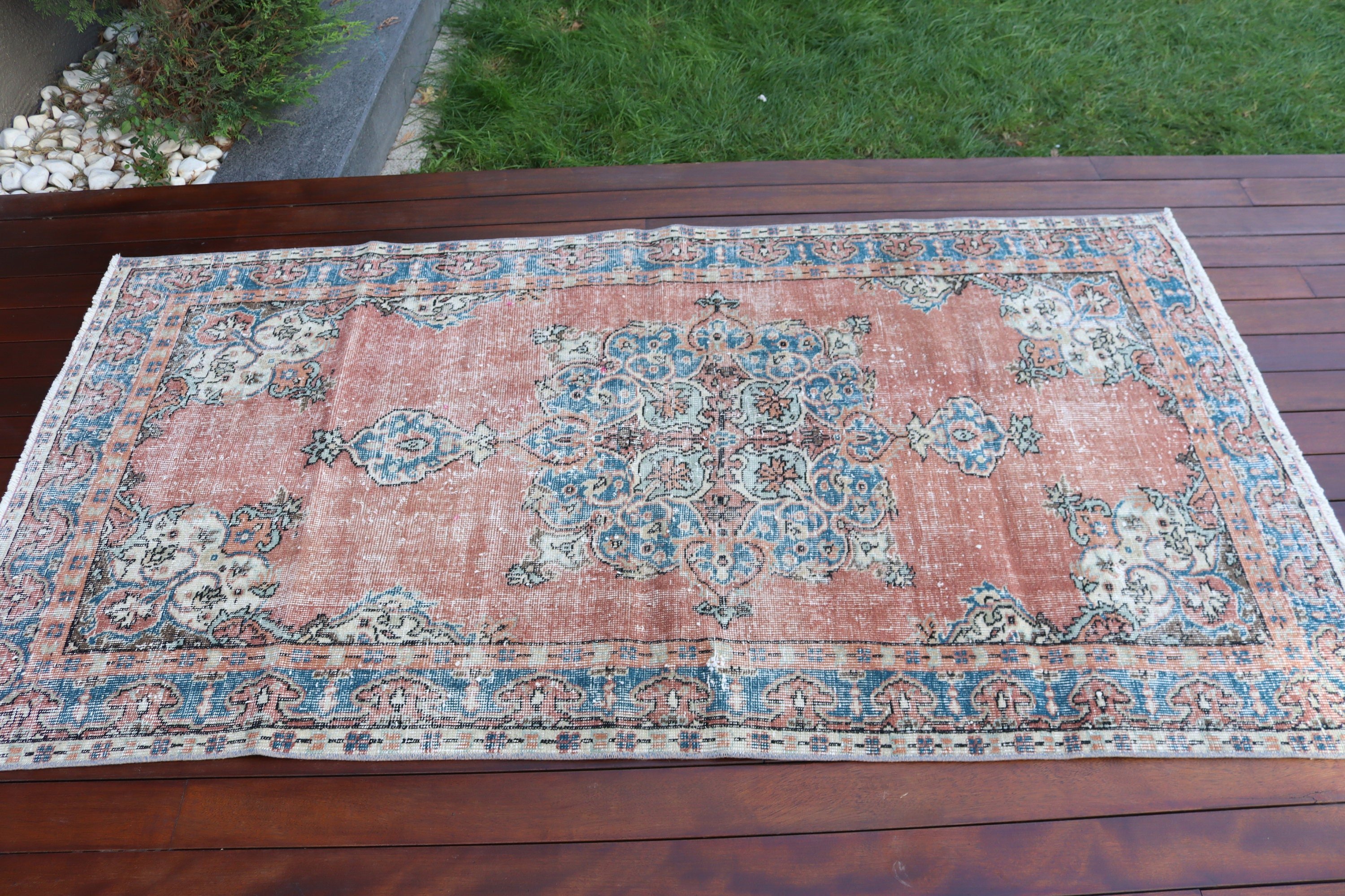 Vintage Rugs, Oushak Rugs, Nursery Rug, Bedroom Rugs, 3.7x6.6 ft Area Rug, Orange Anatolian Rug, Turkish Rugs, Handwoven Rug, Antique Rug