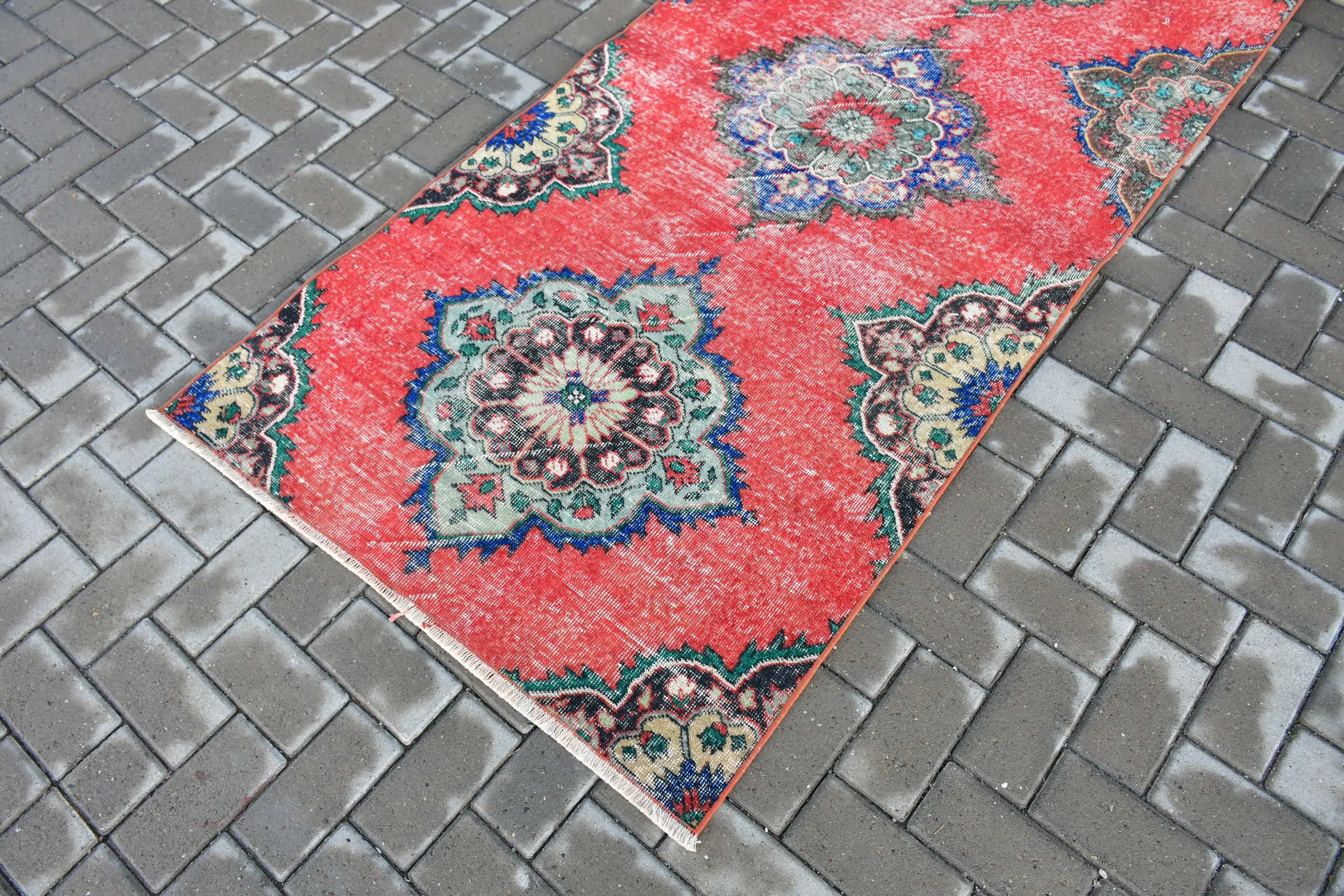 Turkish Rug, Oriental Rugs, Dining Room Rug, Wool Rug, Nursery Rugs, 3.3x7.3 ft Area Rug, Vintage Decor Rug, Red Kitchen Rug, Vintage Rugs