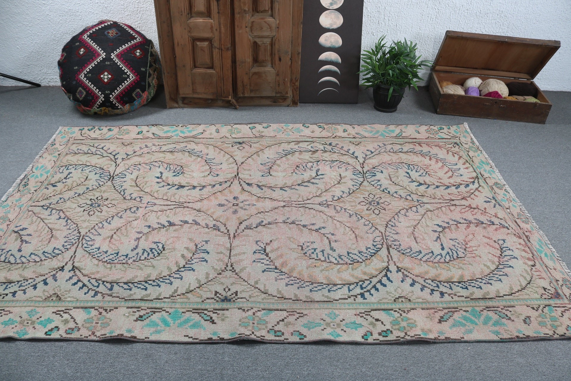 Yatak Odası Halısı, Kabile Halıları, Antika Halılar, Türk Halıları, 5,1x8,4 ft Büyük Halılar, Oryantal Halı, Pembe Boho Halılar, Vintage Halı, Büyük Vintage Halılar