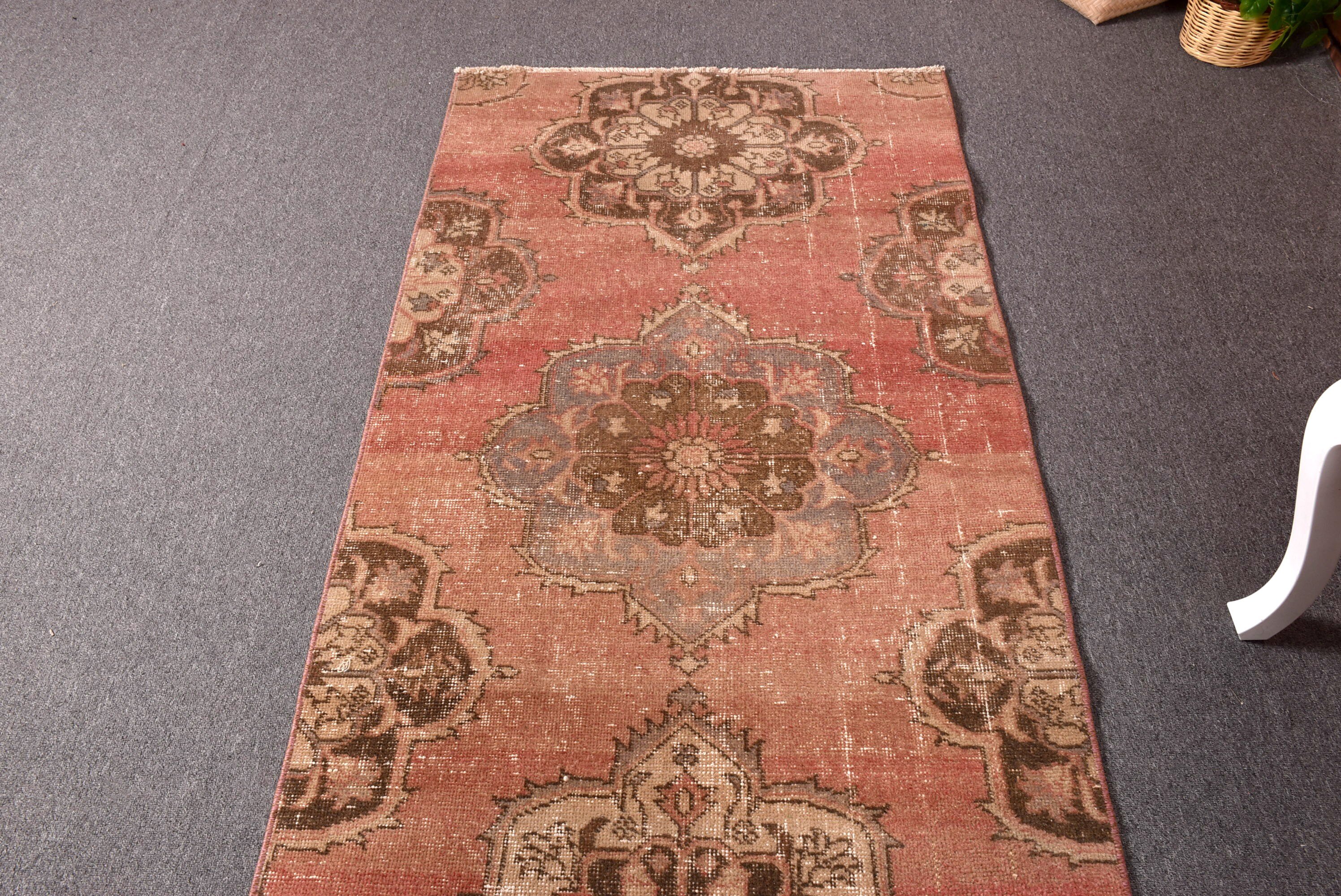 Merdiven Halısı, 2.9x10.7 ft Runner Halısı, Vintage Runner Halıları, Vintage Halılar, Kırmızı Yatak Odası Halıları, Modern Halı, El Dokuma Halıları, Türk Halıları, Aztek Halısı