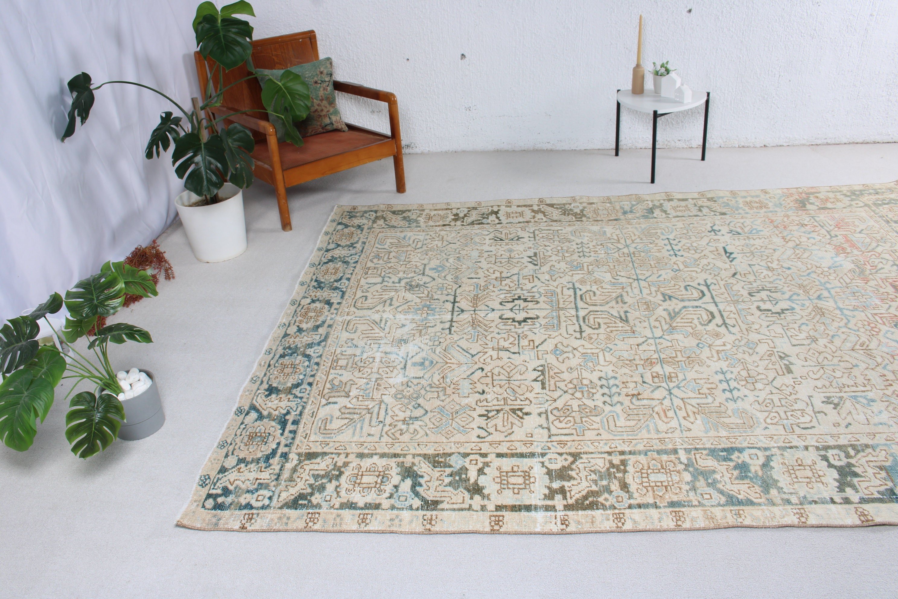 Yatak Odası Halısı, Bildiri Halısı, Vintage Halı, El Dokuma Halılar, Büyük Oushak Halıları, Bej Boho Halısı, Türk Halıları, 7x8,5 ft Büyük Halı, Boho Halıları