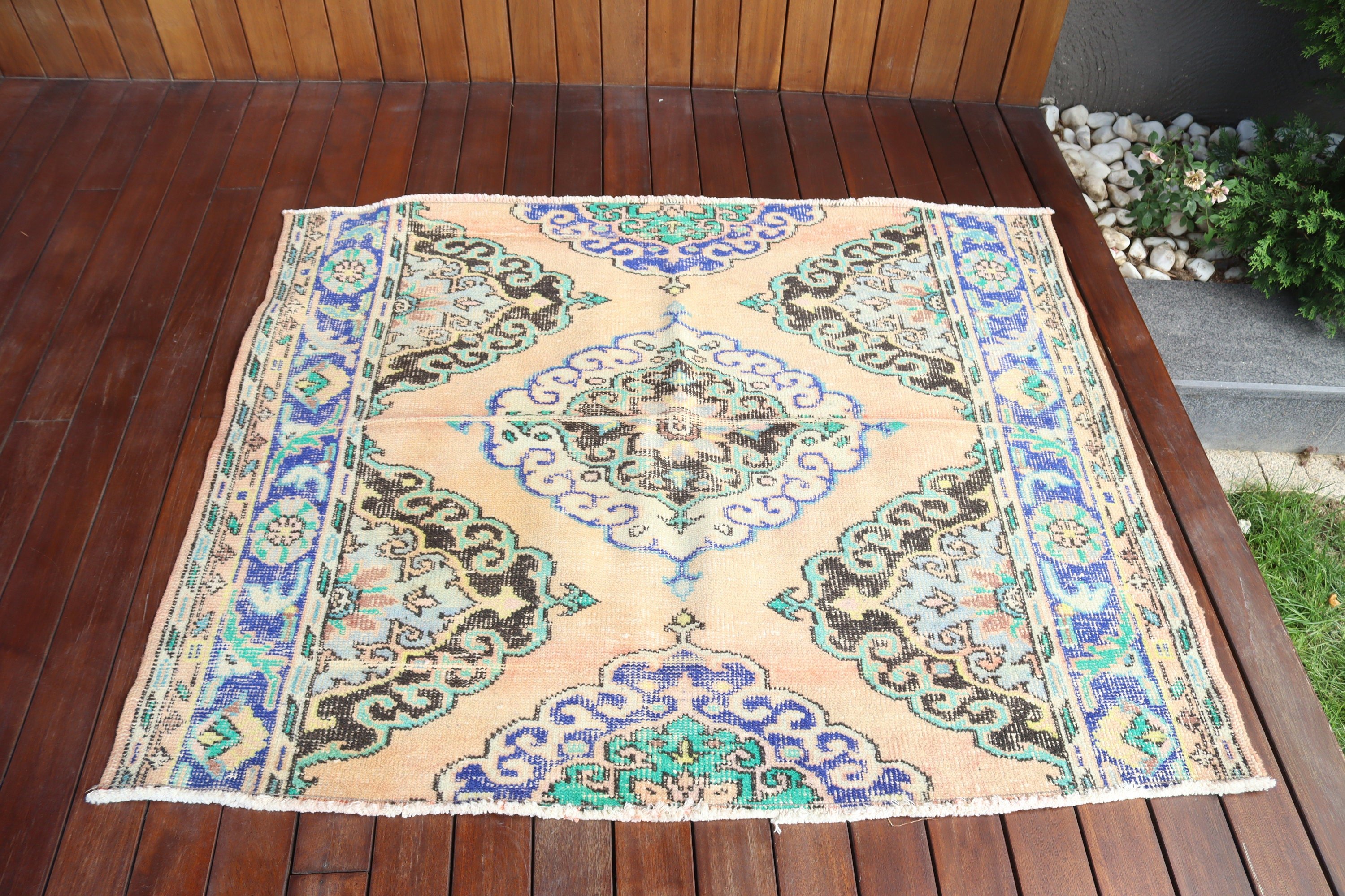 3.7x4.6 ft Aksan Halıları, Mutfak Halıları, Mavi Yün Halı, Türk Halıları, Vintage Halılar, Yatak Odası Halıları, Anadolu Halıları, Etnik Halı, Yün Halı