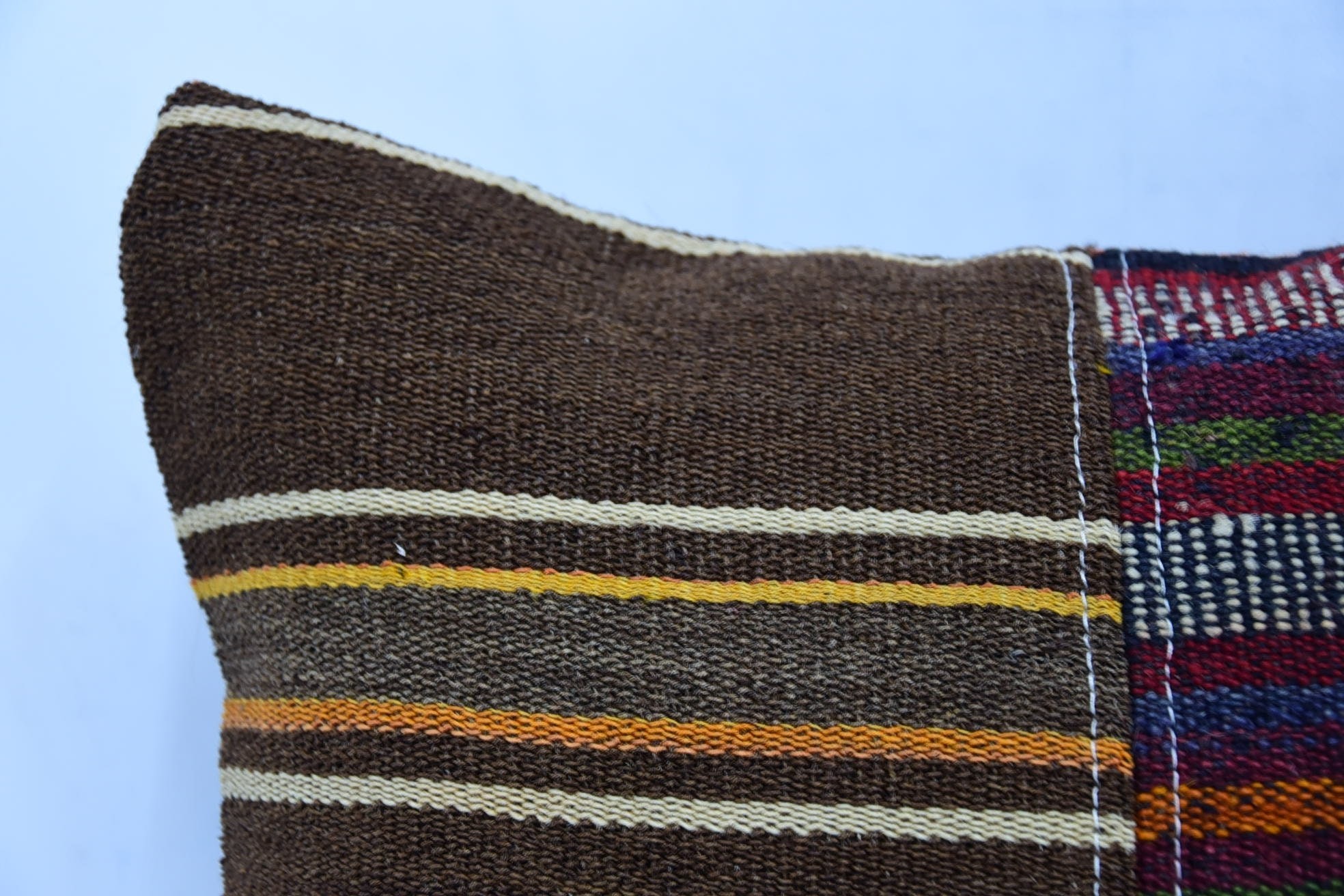 Handwoven Pillow Case, 16"x16" Brown Cushion, Kilim Cushion Sham, Boho Pillow, Pillow for Couch, Colorful Cushion