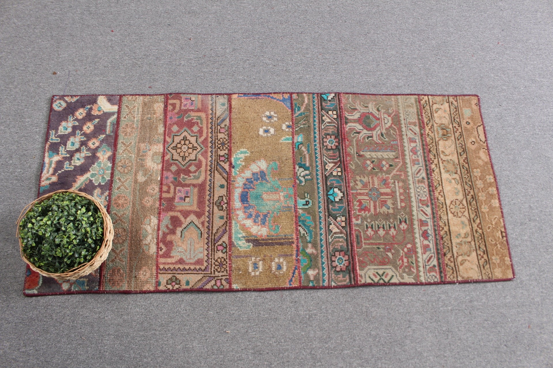 Wall Hanging Rugs, Eclectic Rug, 2x4.5 ft Small Rug, Bath Rug, Vintage Rugs, Kitchen Rug, Green Oushak Rugs, Turkish Rugs