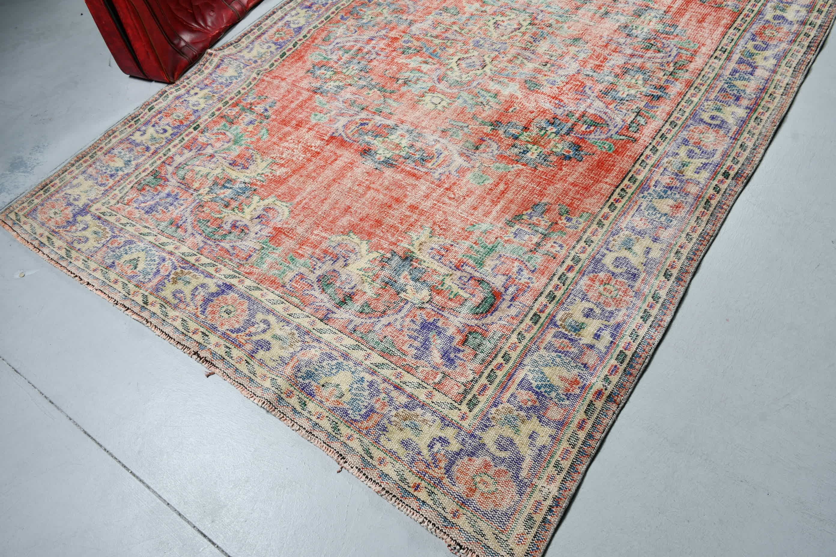 6.1x9.4 ft Large Rug, Dining Room Rug, Red Floor Rug, Turkish Rug, Floor Rug, Vintage Rug, Rugs for Salon, Antique Rugs, Salon Rug, Art Rug