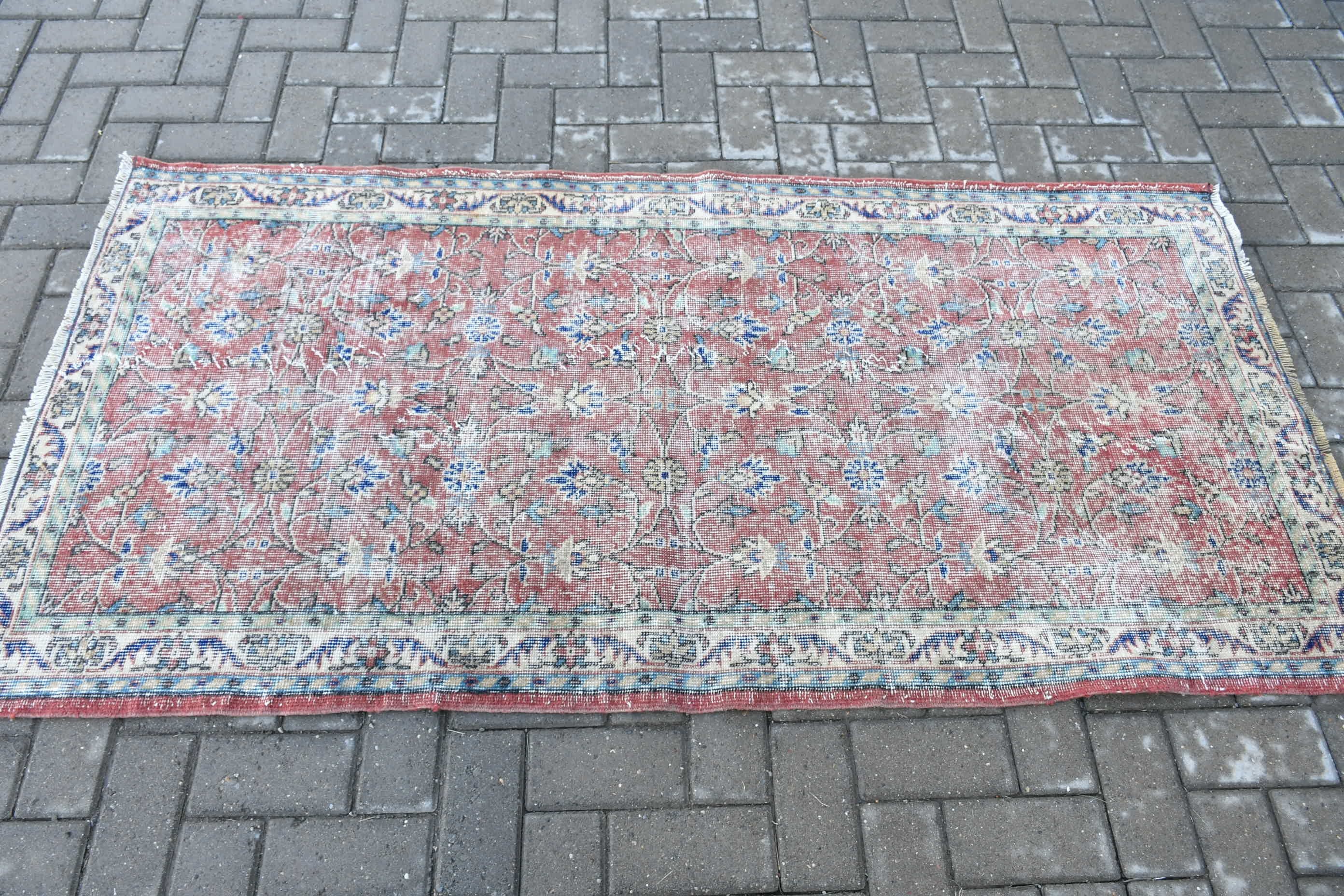 Mutfak Halıları, Mutfak Halısı, Kırmızı Oushak Halısı, Yatak Odası Halısı, Vintage Halılar, Türk Halısı, Sevimli Halı, 3,2x6,3 ft Accent Halılar