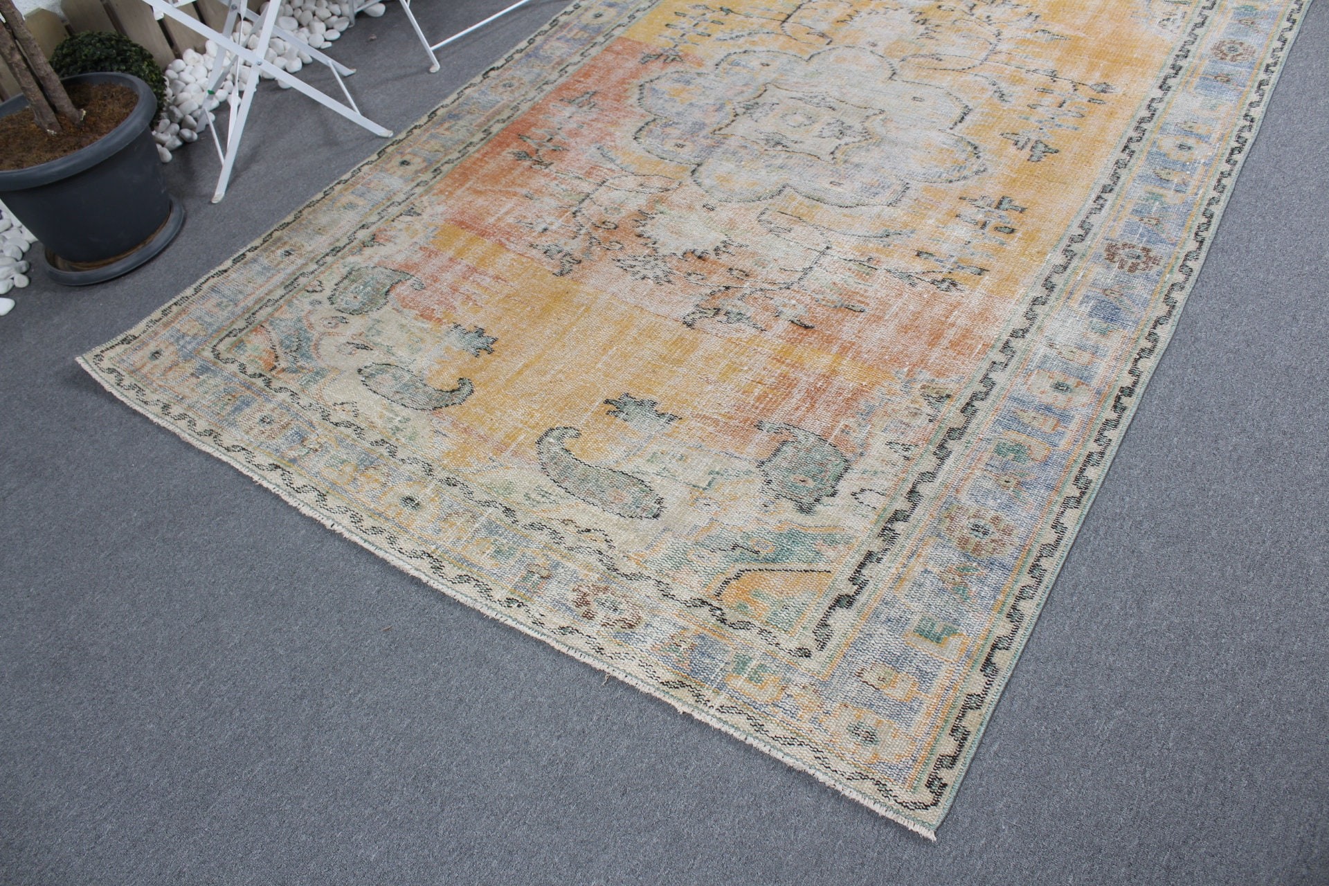 Salon Rug, Vintage Rug, Turkish Rug, Yellow Anatolian Rug, Home Decor Rugs, Art Rug, 5.8x8.7 ft Large Rugs, Antique Rugs, Living Room Rugs