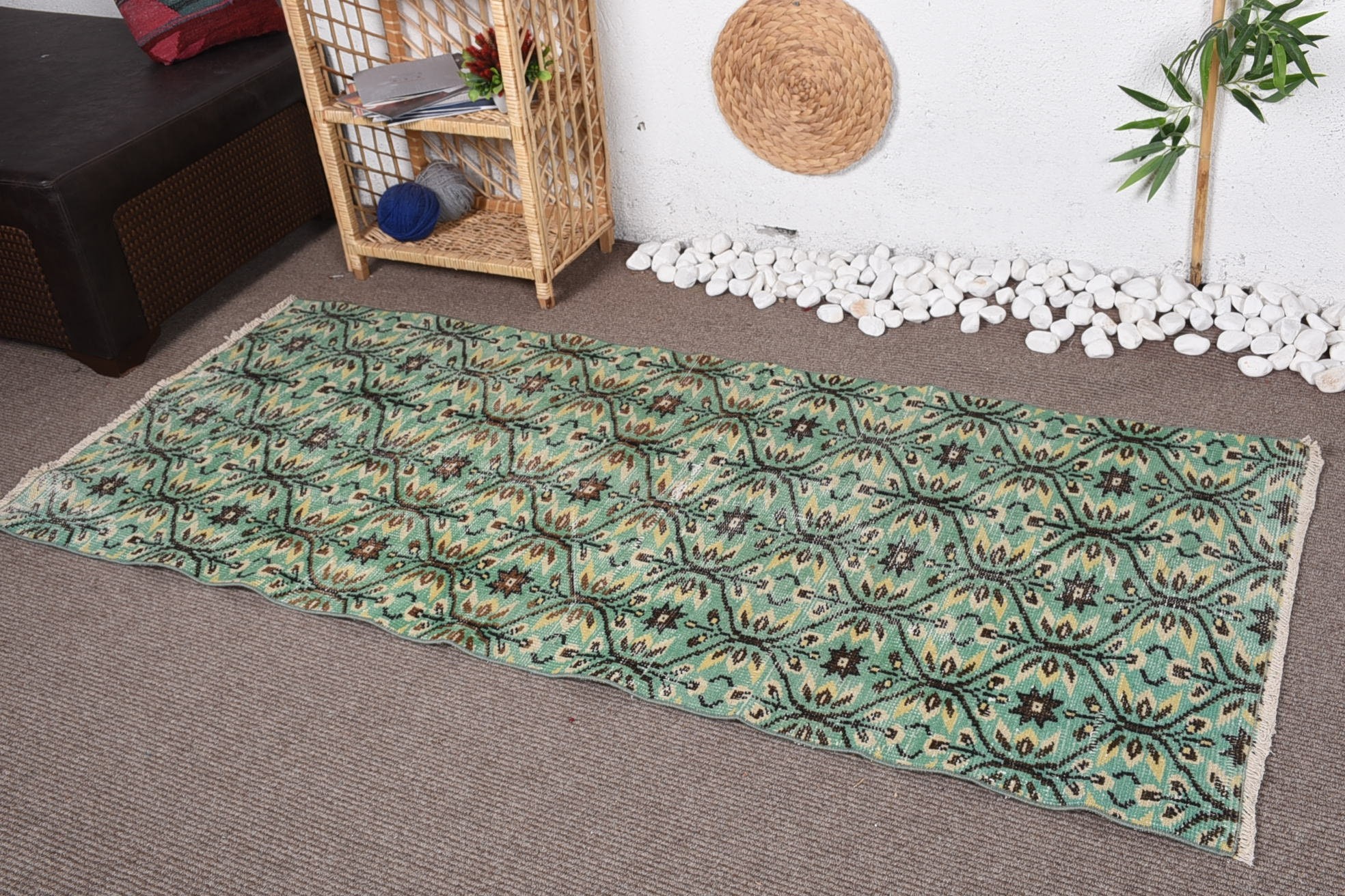 Turkish Rug, Vintage Accent Rugs, Green Floor Rug, Vintage Rug, 2.9x6.5 ft Accent Rugs, Cool Rug, Handwoven Rug, Decorative Rugs, Boho Rugs