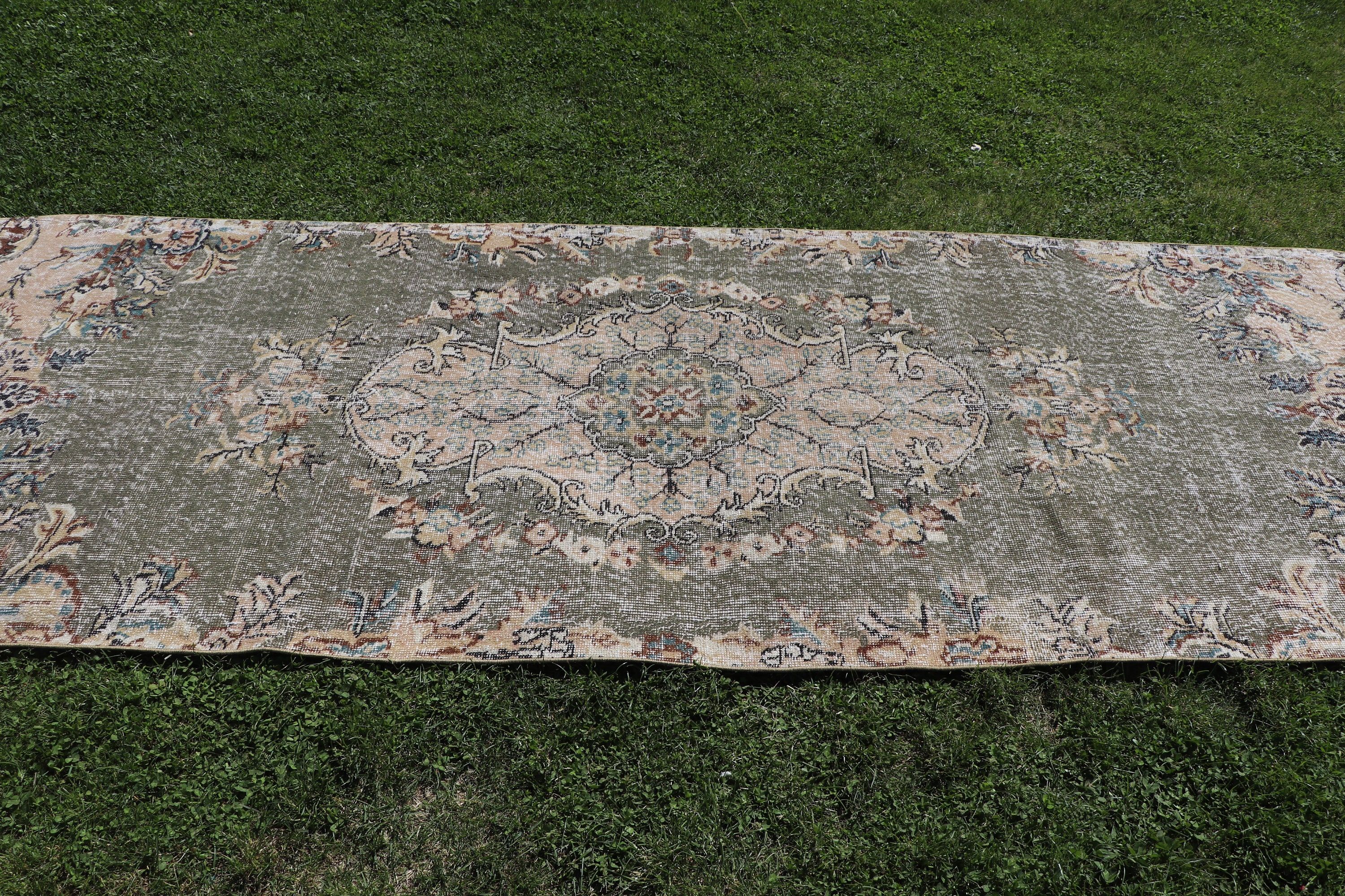 Merdiven Halıları, Vintage Yolluk Halısı, Yeşil Oushak Halıları, 3.8x10.7 ft Koşucu Halısı, Koridor Halısı, Türk Halısı, Yün Halısı, Vintage Halıları, Boho Halısı