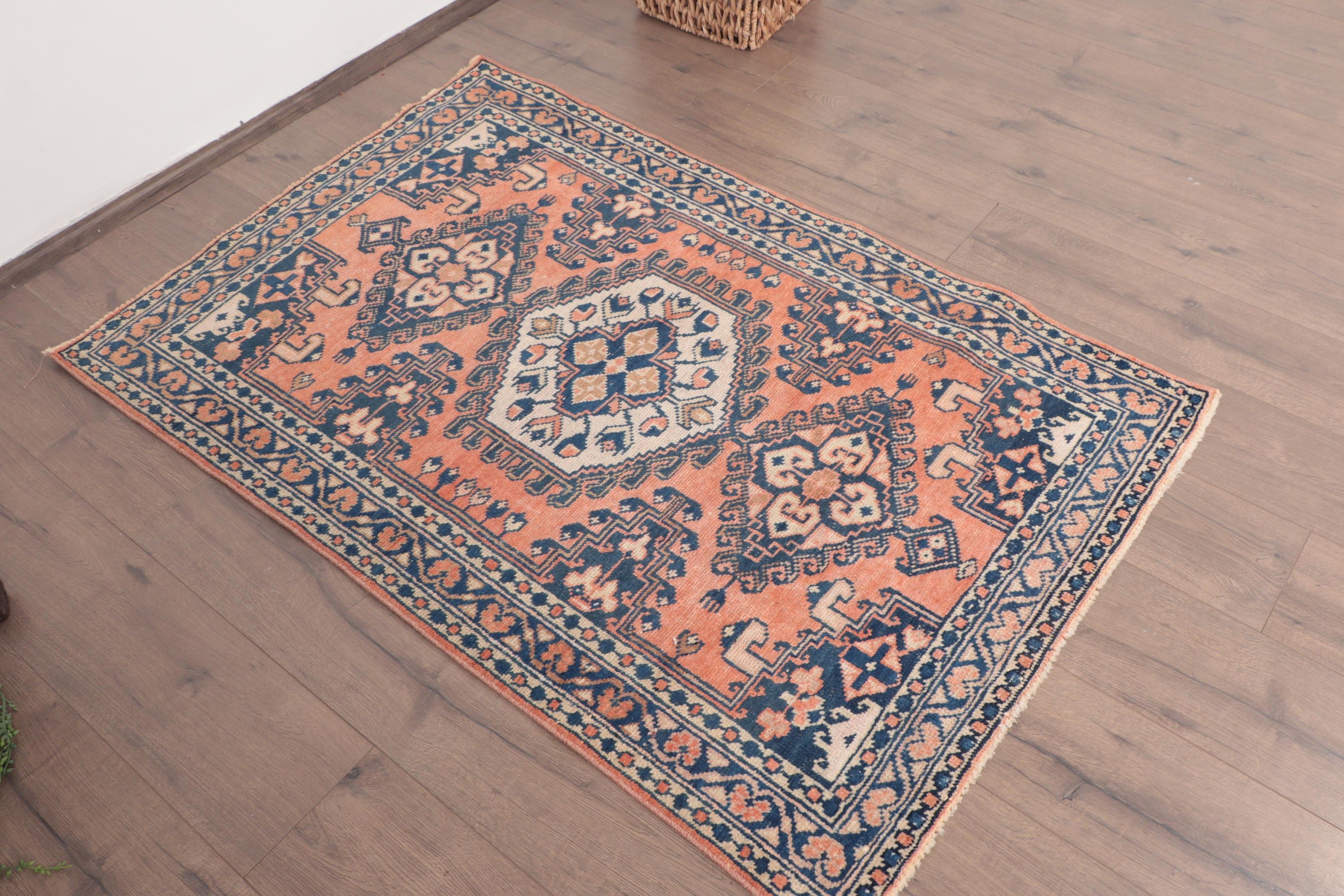 Vintage Rug, Boho Rugs, Turkish Rug, 3.2x4.9 ft Accent Rug, Entry Rug, Vintage Accent Rug, Floor Rugs, Geometric Rugs, Orange Antique Rugs