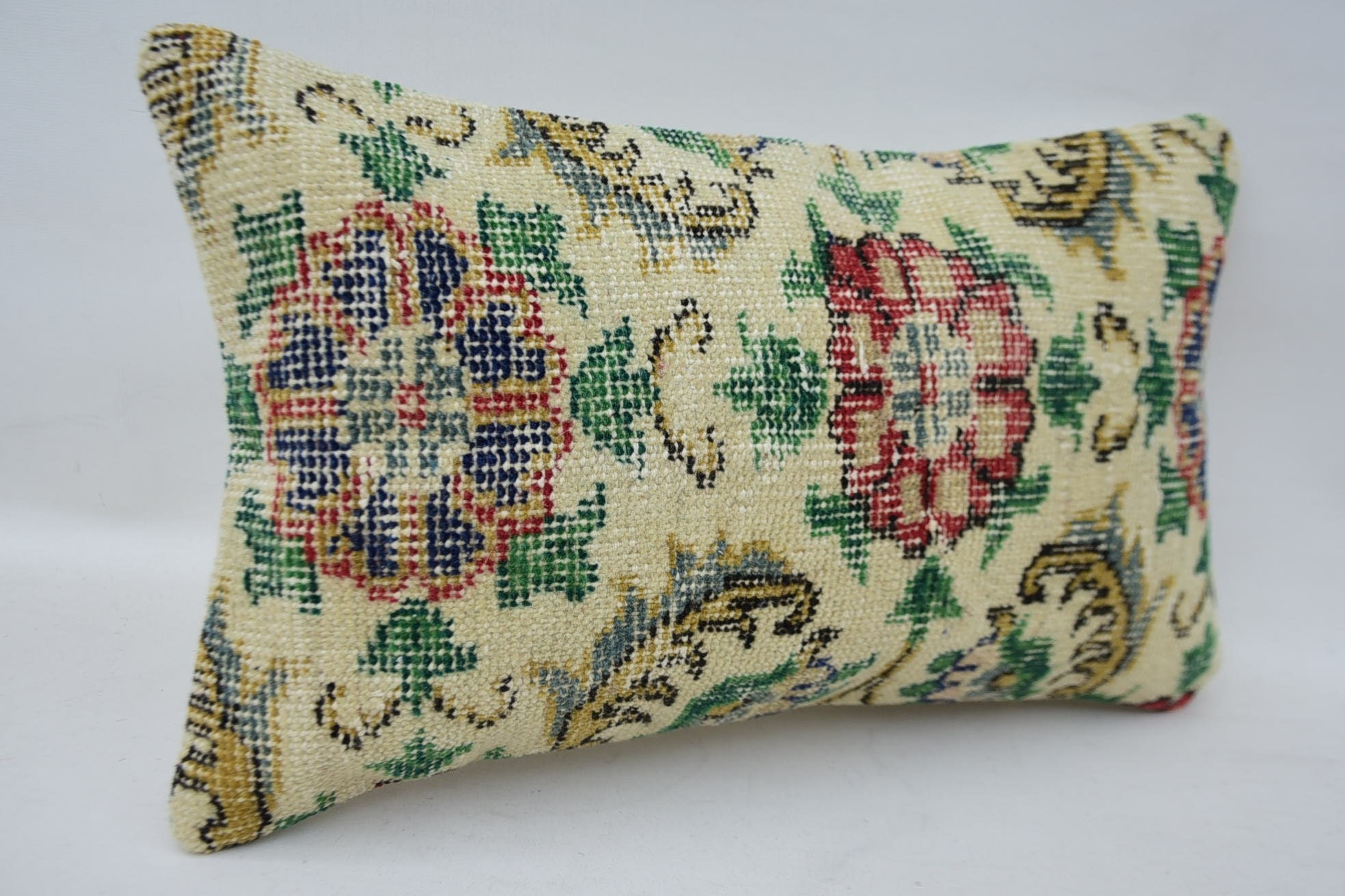 Boho Pillow, 12"x20" Beige Pillow Case, Authentic Pillow, Kilim Pillow, Accent Throw Pillow Sham, Colorful Cushion Case, Turkish Pillow