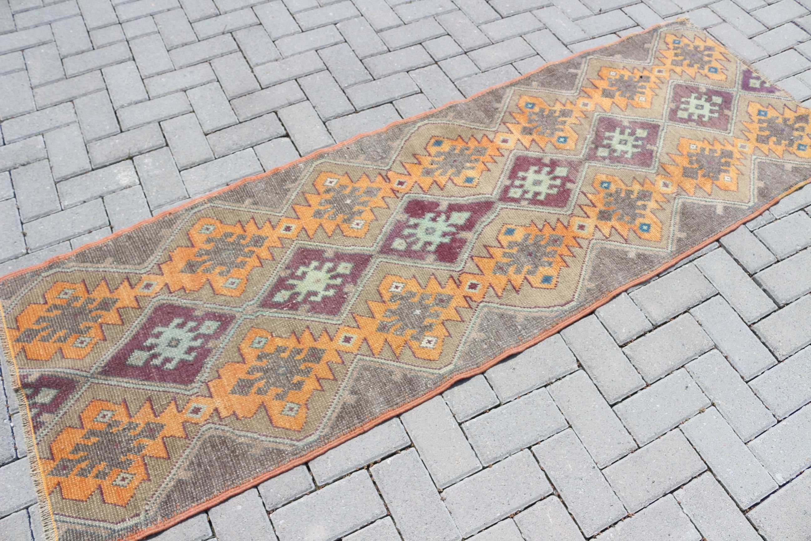 Rugs for Runner, Kitchen Rug, Corridor Rugs, Orange Floor Rugs, Pastel Rug, 2.3x7.1 ft Runner Rugs, Oushak Rugs, Vintage Rug, Turkish Rugs