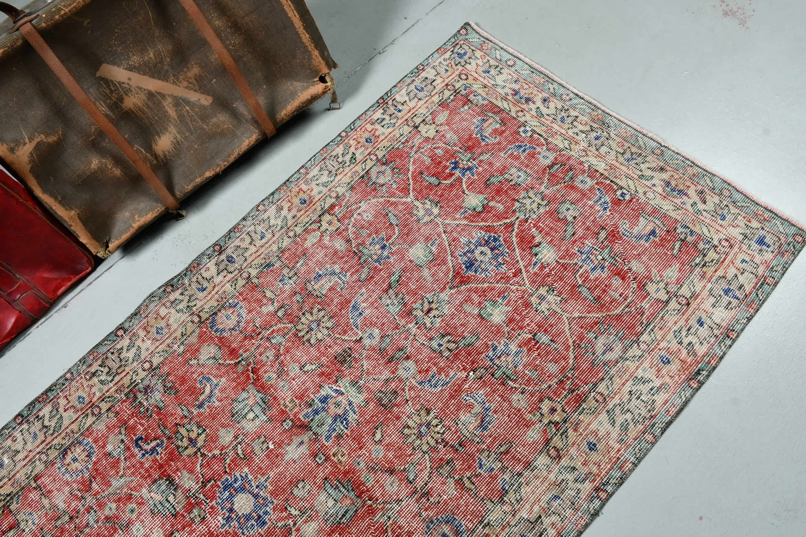 Red Kitchen Rug, 3.3x6.5 ft Accent Rugs, Turkish Rug, Vintage Rugs, Antique Rug, Rugs for Nursery, Retro Rugs, Nursery Rugs, Wool Rugs