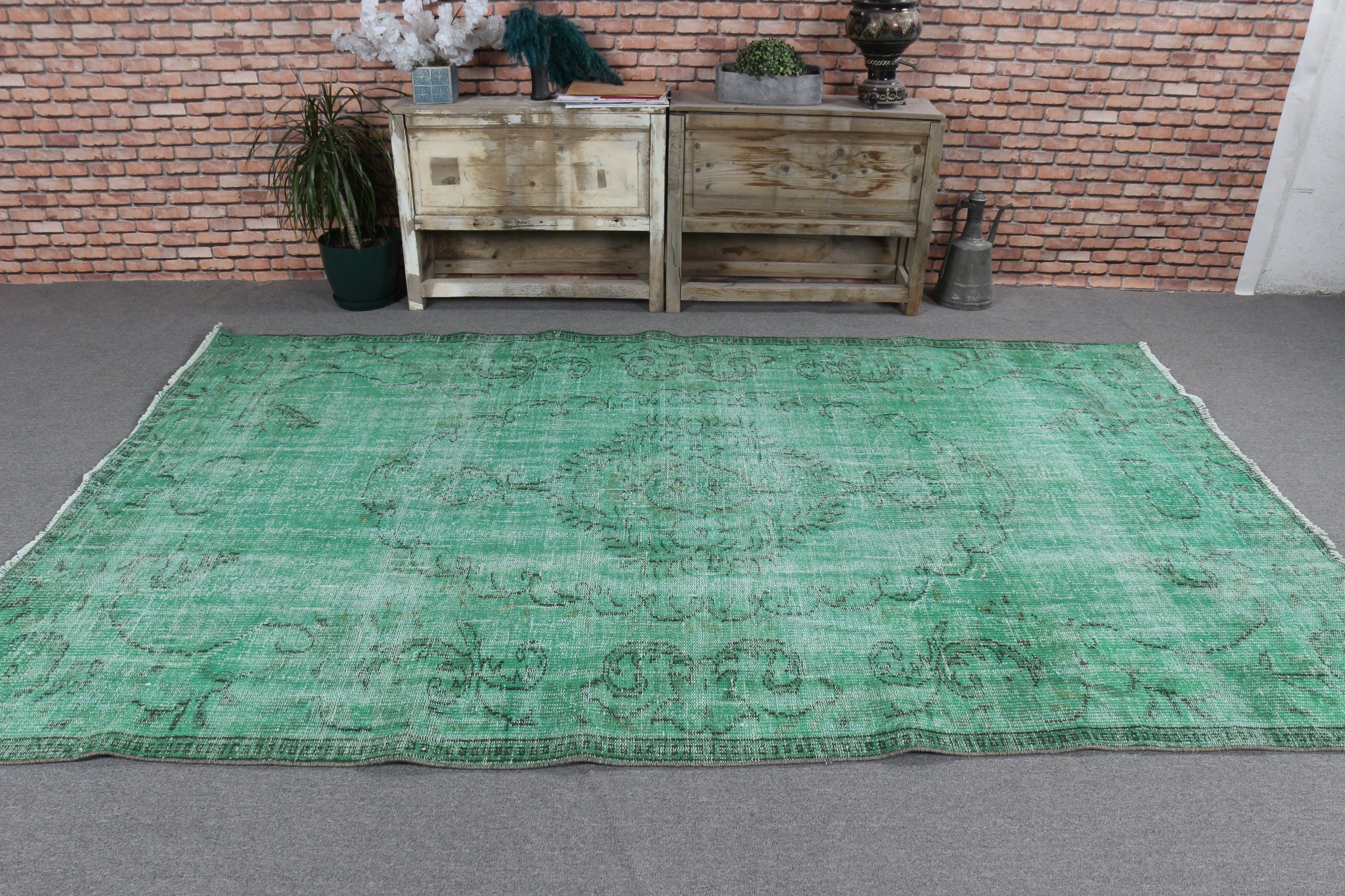 Large Boho Rugs, Vintage Rugs, Large Vintage Rug, Neutral Rugs, Turkish Rugs, 5.6x9 ft Large Rug, Green Home Decor Rug