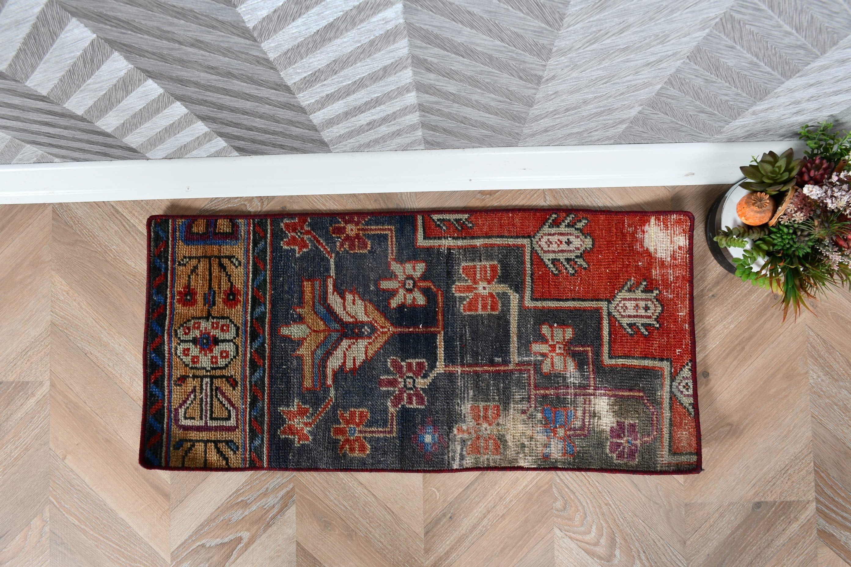 Floor Rug, Vintage Rug, Rugs for Bedroom, Small Accent Rug Rugs, 1.2x2.7 ft Small Rug, Red Wool Rug, Cool Rug, Turkish Rug, Bathroom Rug